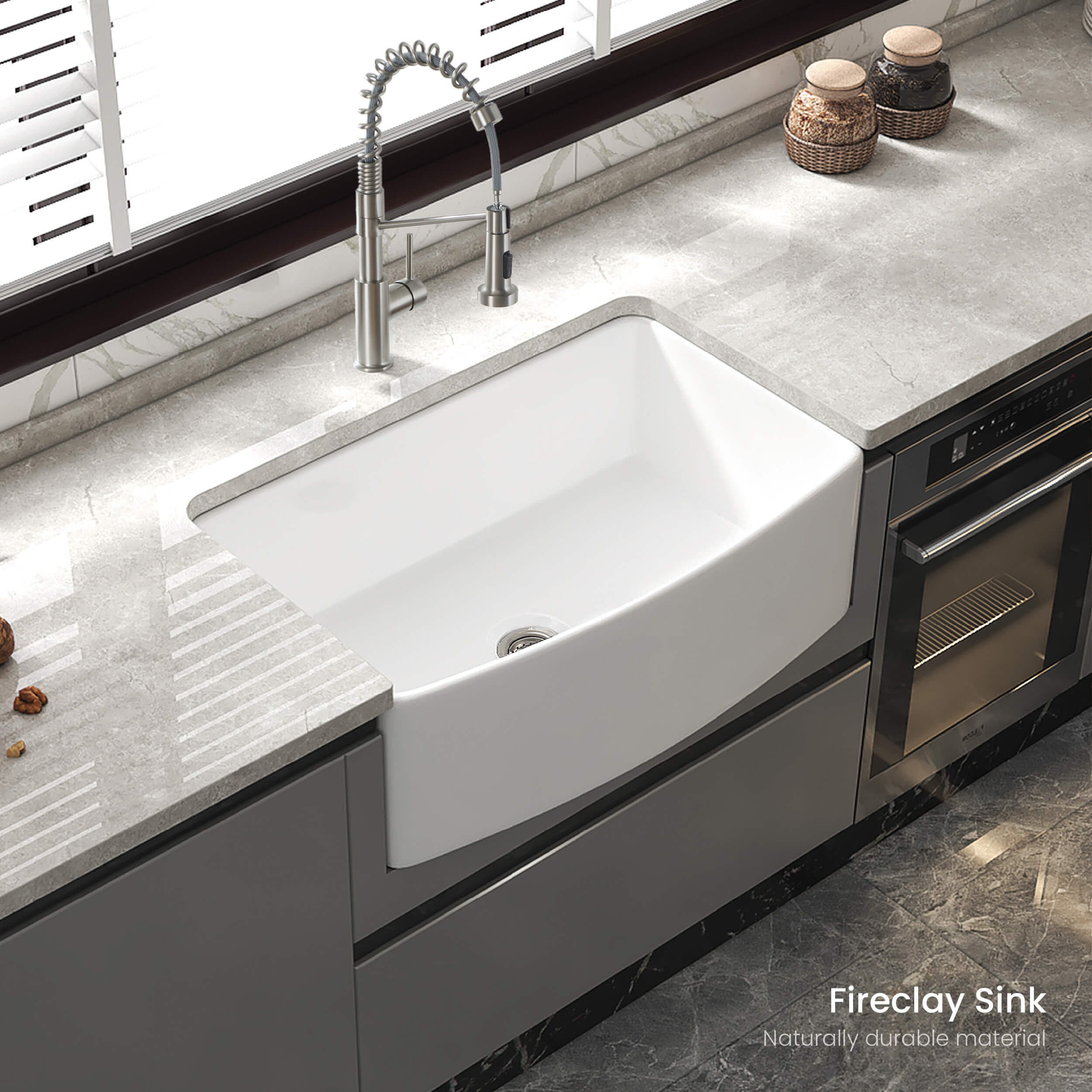 Pure 33″ Curved Apron Front Farmhouse Kitchen Fireclay Sink - K2-SF33C view 5