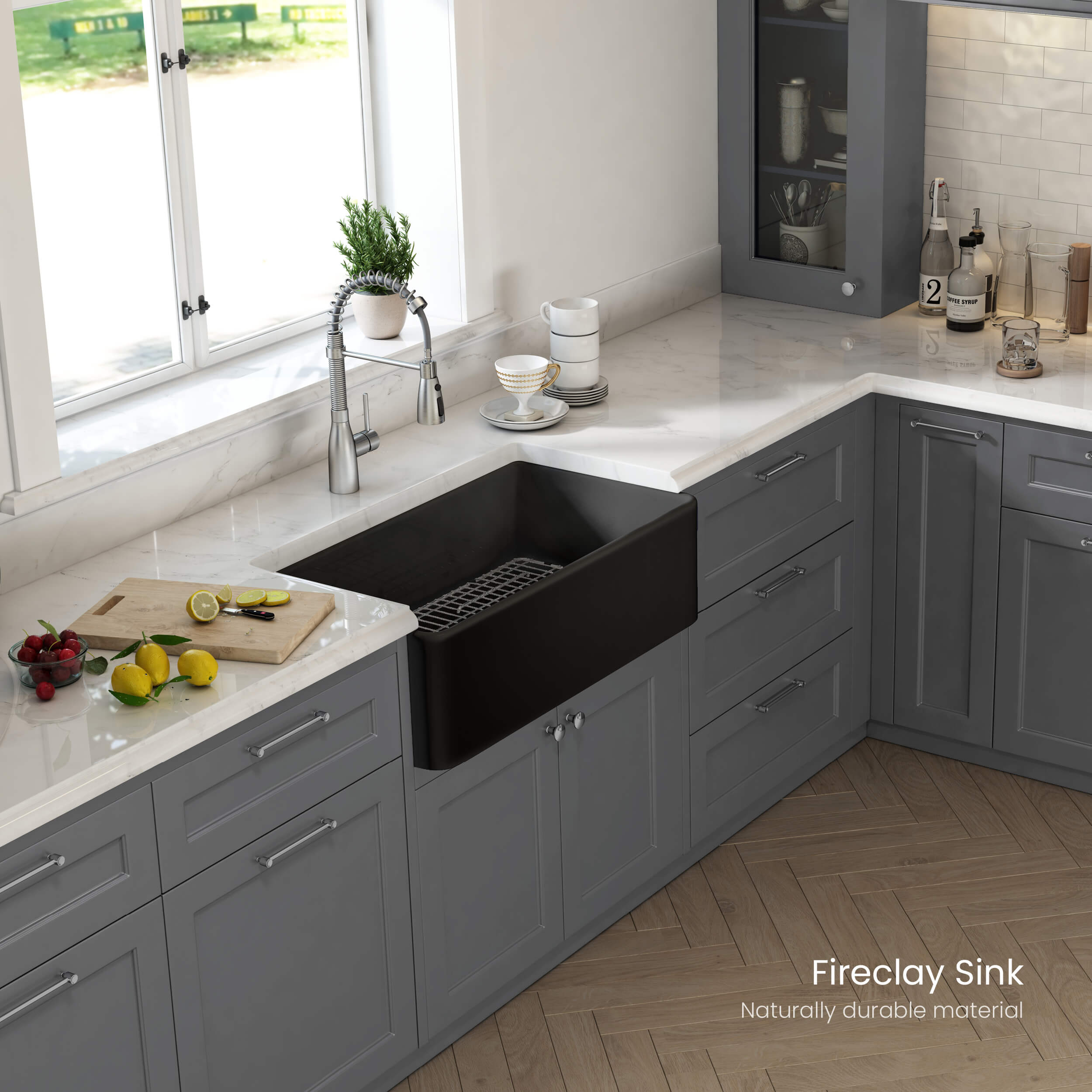 Pure 33″ Fireclay Kitchen Farmhouse Apron Front Single Bowl Sink - K2-SF33MB view 3