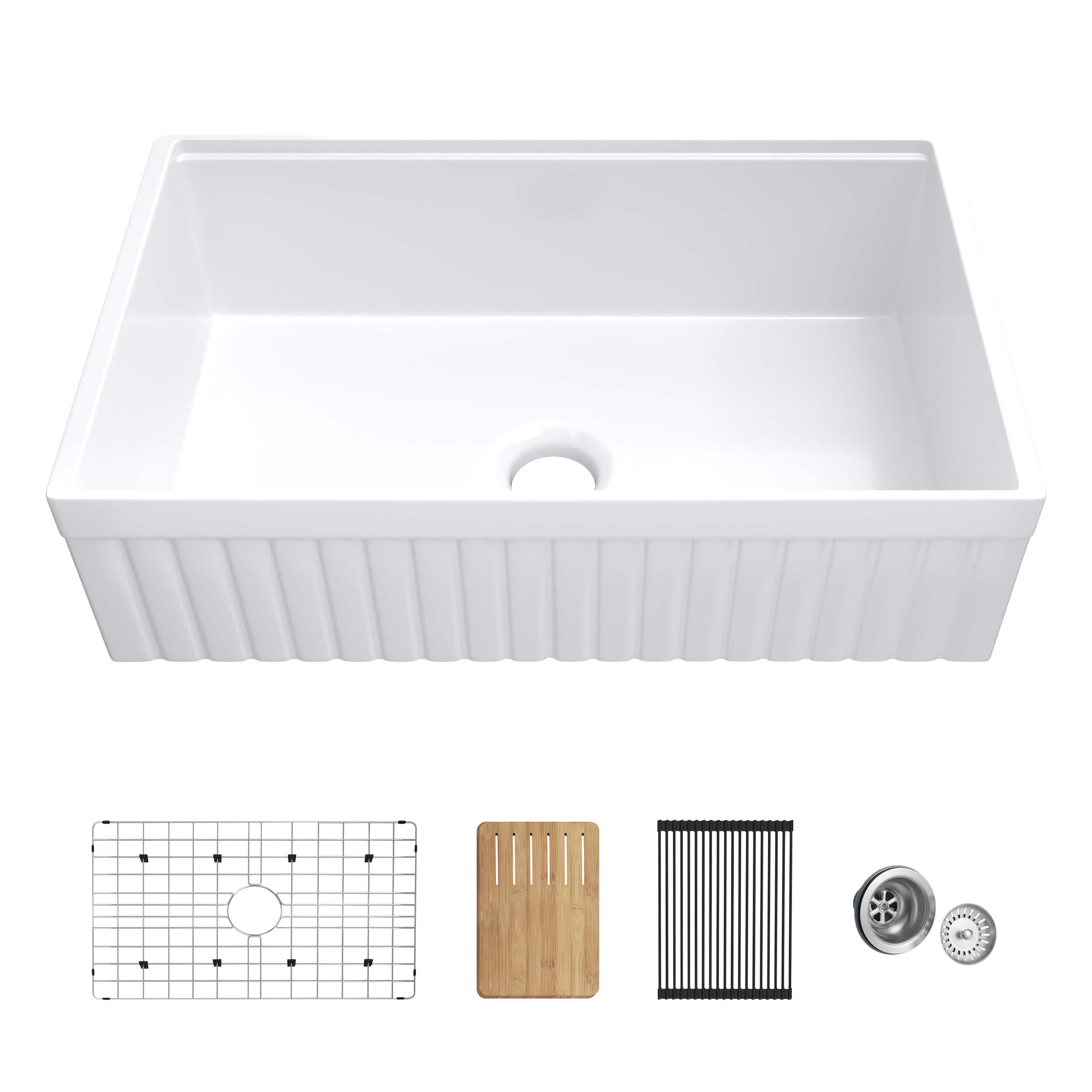 Pillar 33″ Kitchen Farmhouse Fireclay Workstation Sink - K2-SF33PIT view 1