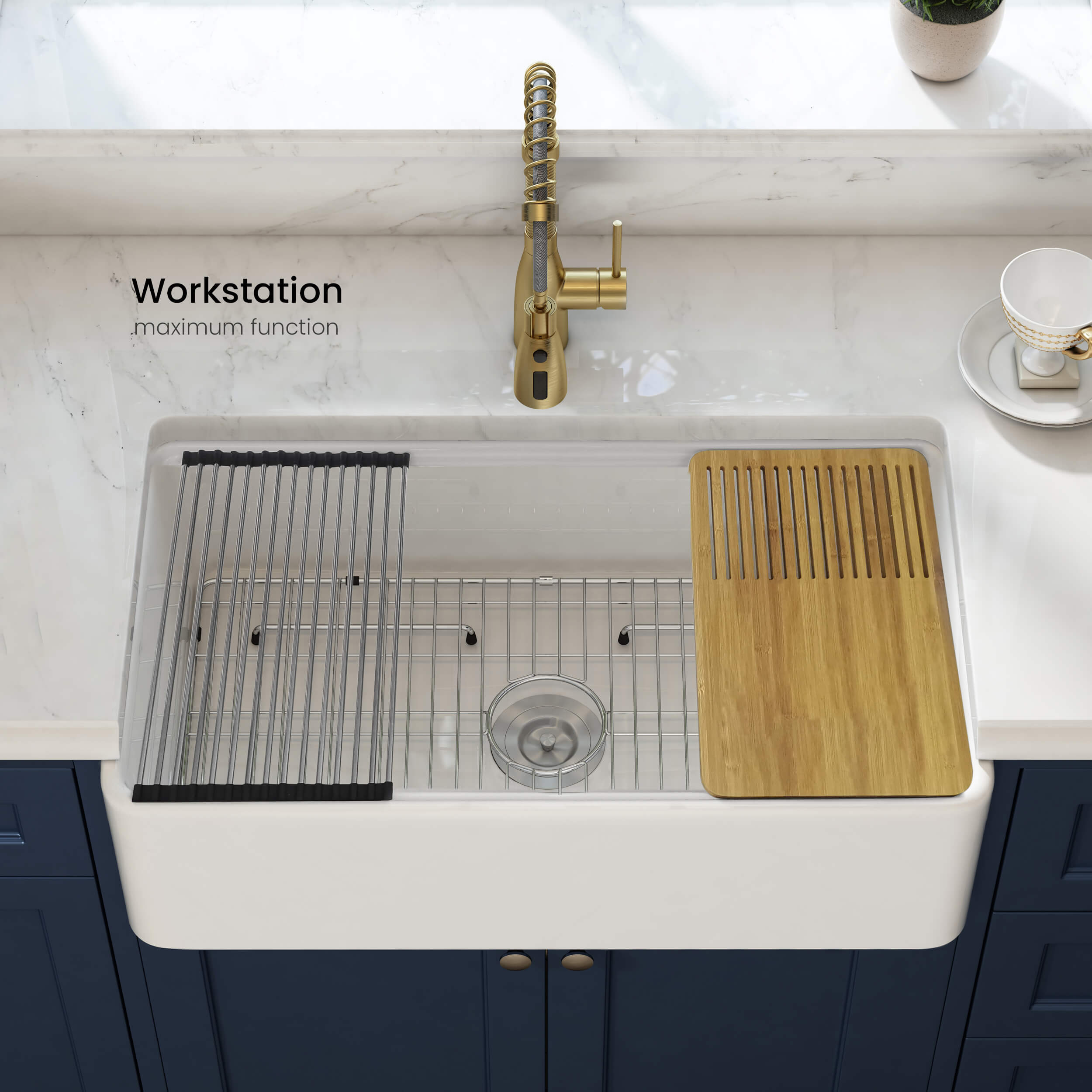 Pure 33'' Kitchen Farmhouse Fireclay Workstation Sink - K2-SF33T view 3