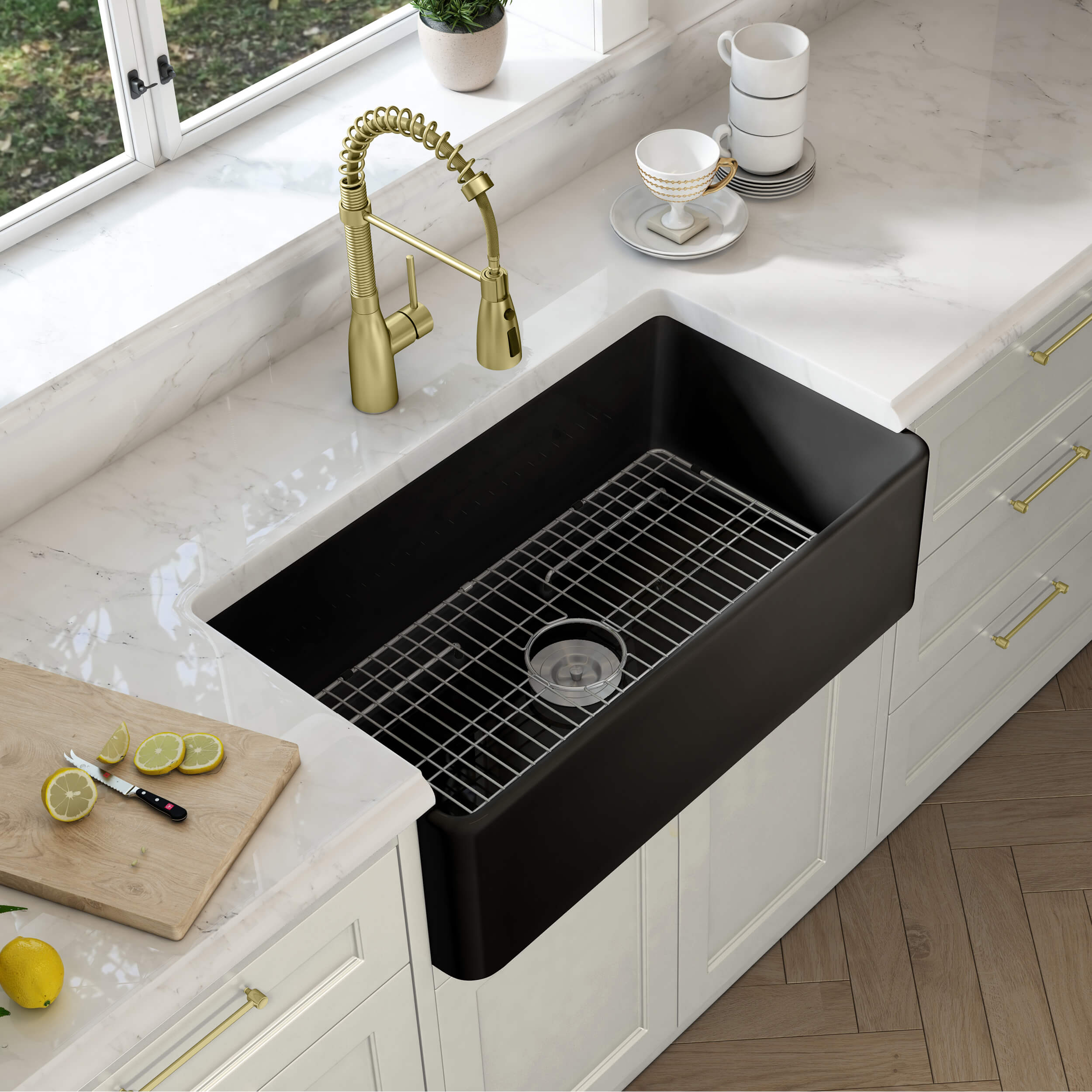 Pure 36″ Fireclay Kitchen Farmhouse Apron Front Single Bowl Sink – Matte Black – K2-SF36MB view 2