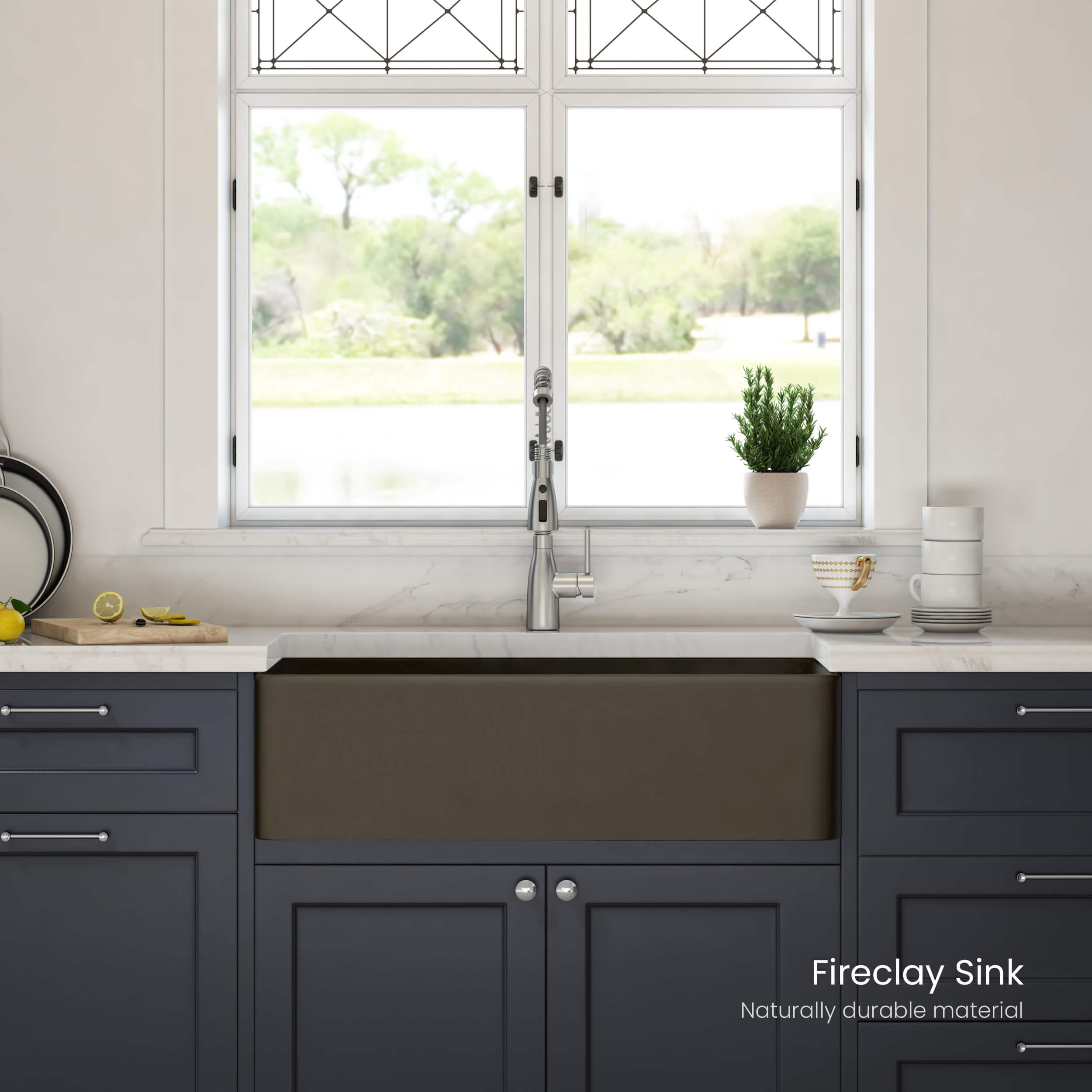 Pure 36″ Fireclay Kitchen Farmhouse Apron Front Single Bowl Sink – Matte Black – K2-SF36MB view 3