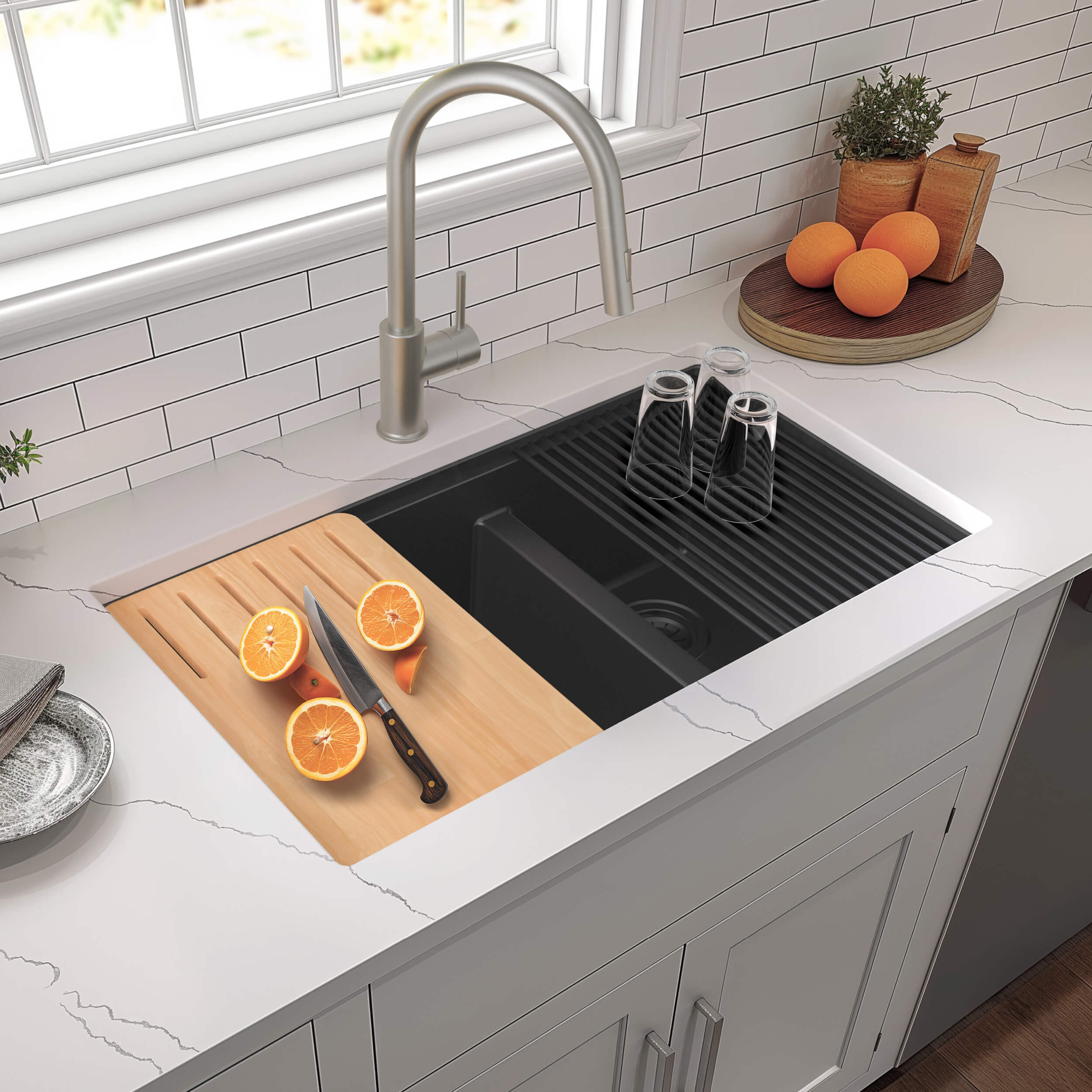 33″ Undermount Workstation Double Bowl Quartz Kitchen Sink – K4-D33T view 2