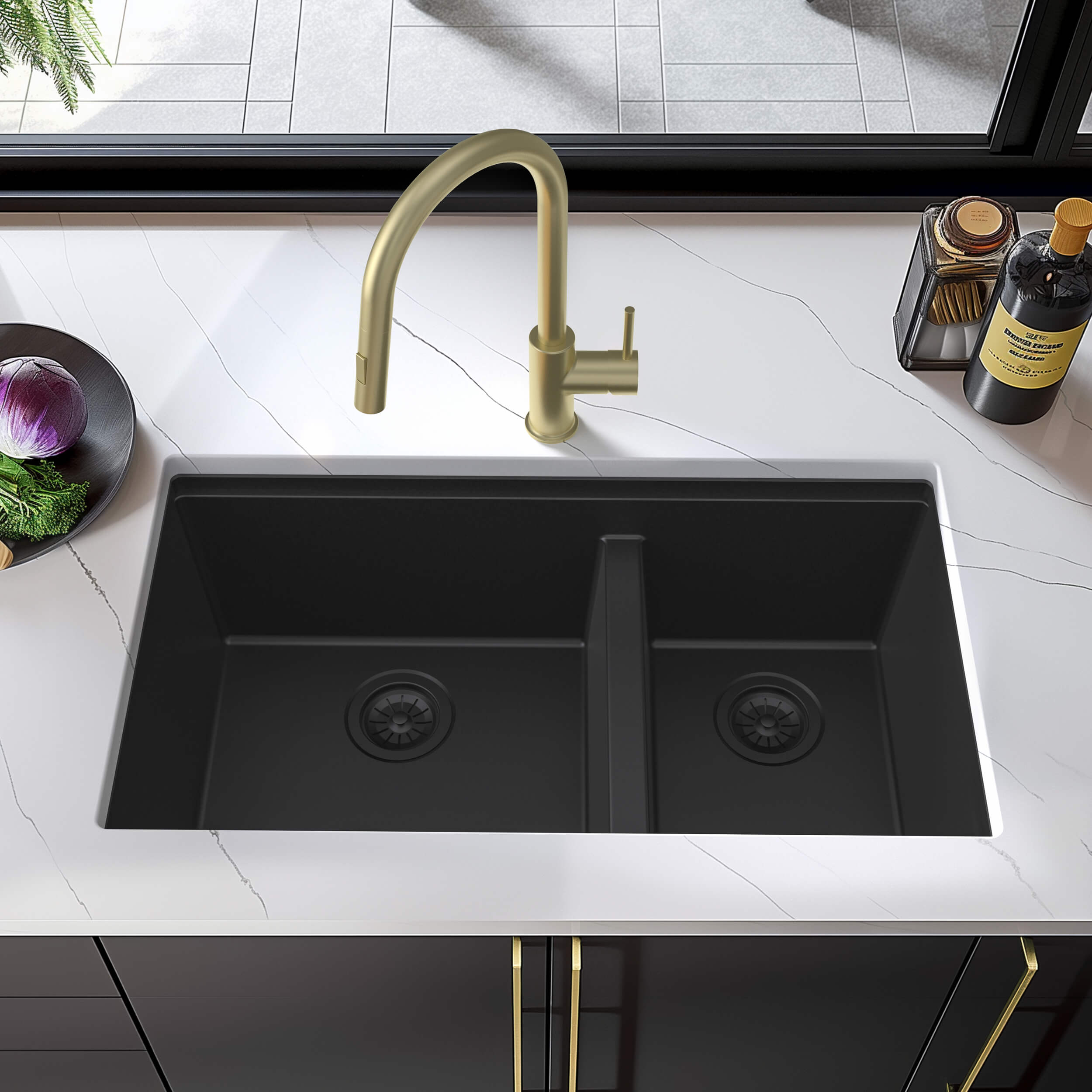33″ Undermount Workstation Double Bowl Quartz Kitchen Sink – K4-D33T view 5