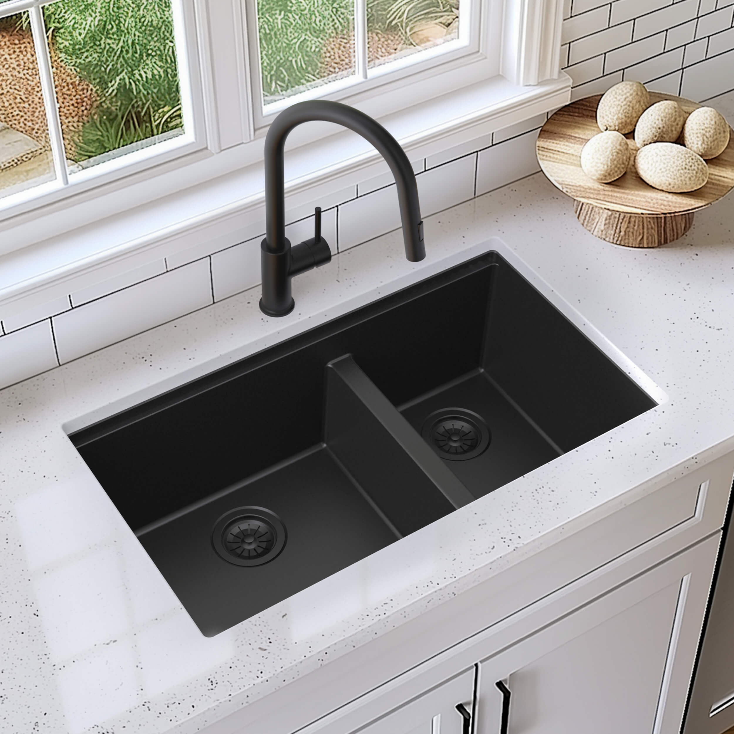 33″ Undermount Workstation Double Bowl Quartz Kitchen Sink – K4-D33T view 4
