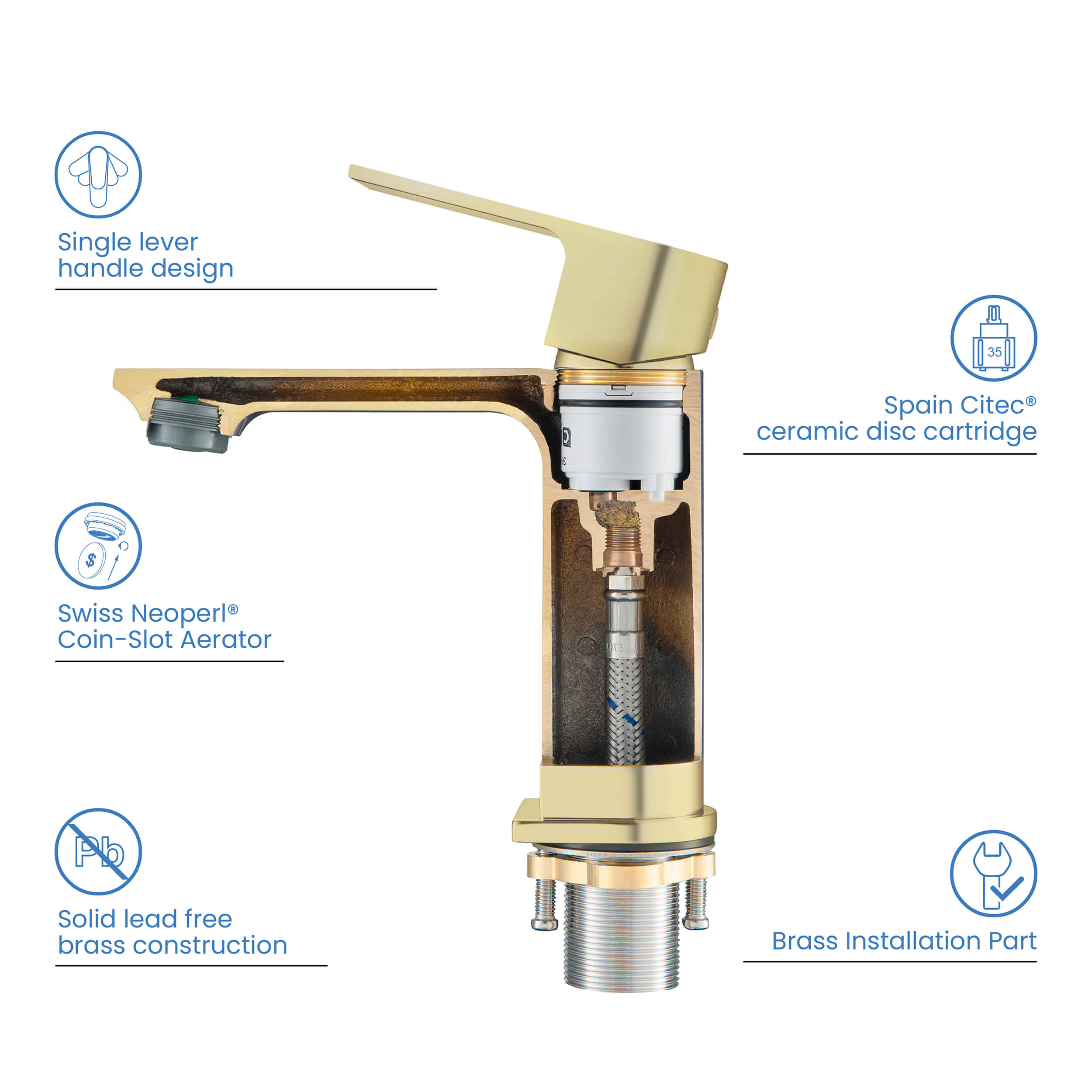 Mirage Brass Single Handle Bathroom Vanity Sink Faucet - C-KBF1001-KPW100 view 5