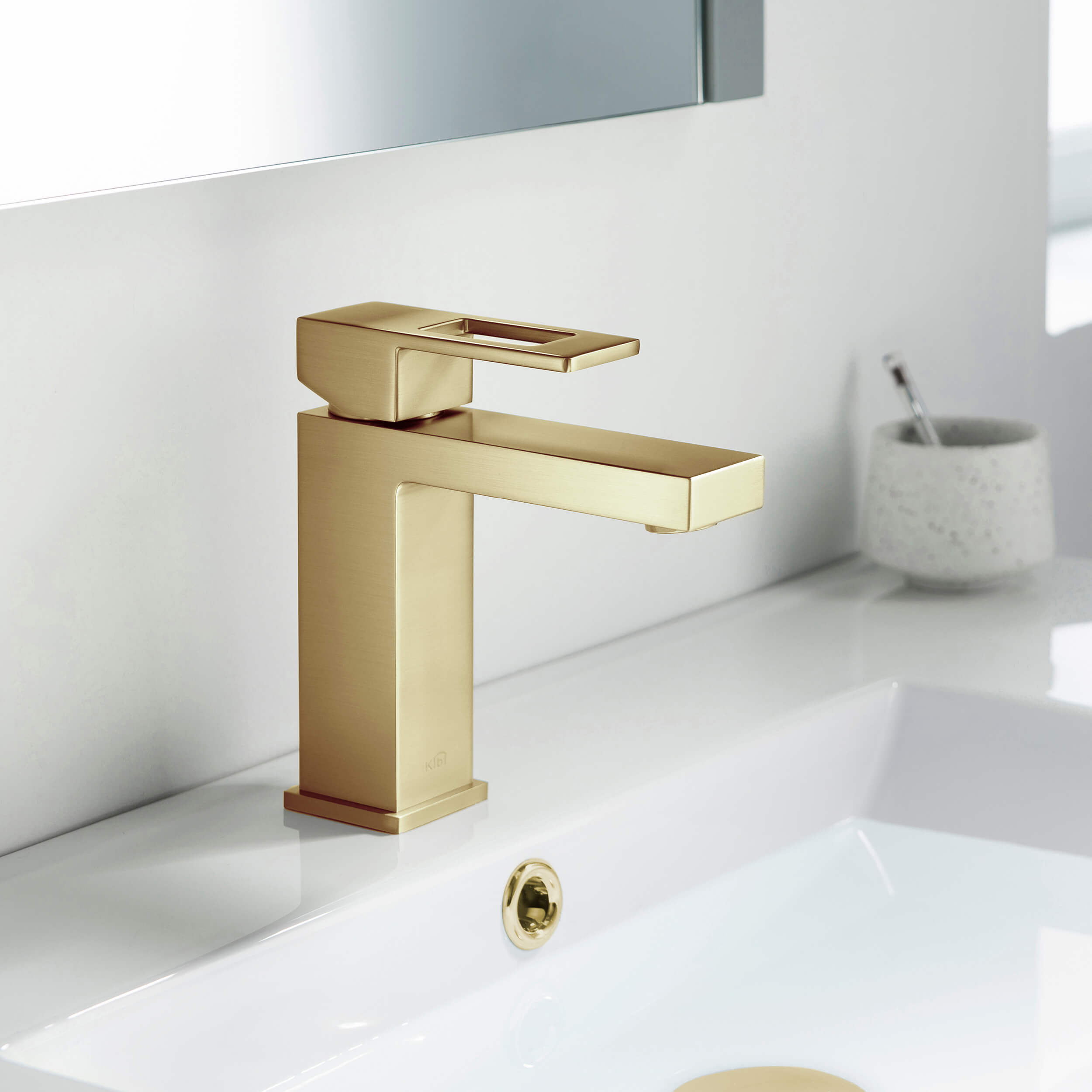 Cubic Brass Single Handle Bathroom Vanity Sink Faucet, Lavatory Sink Faucet - C-KBF1002-KPW100 view 3