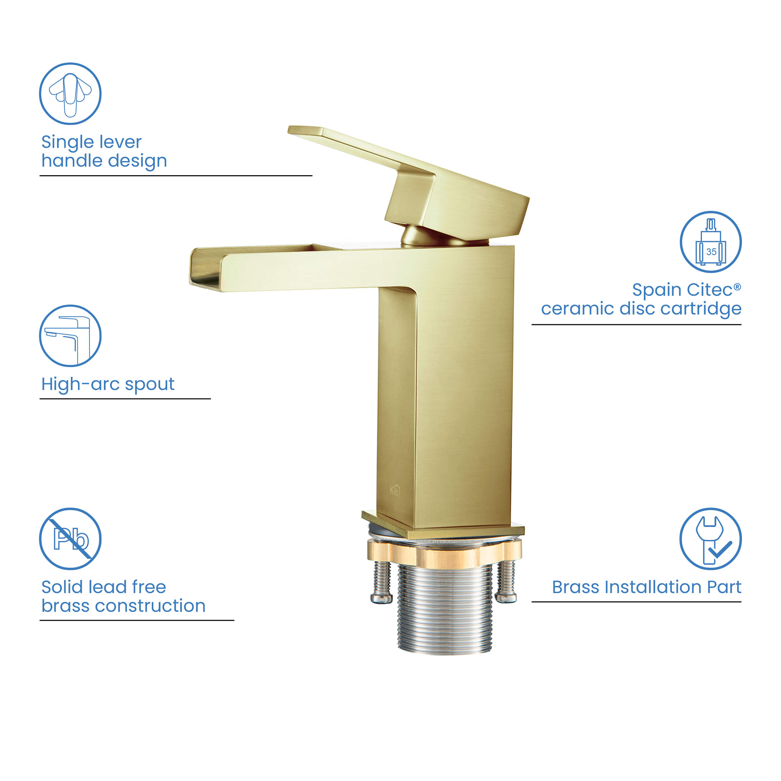 Waterfall Single Handle Bathroom Vanity Sink Faucet with Drain Assembly - C-KBF1004-KPW100 view 5
