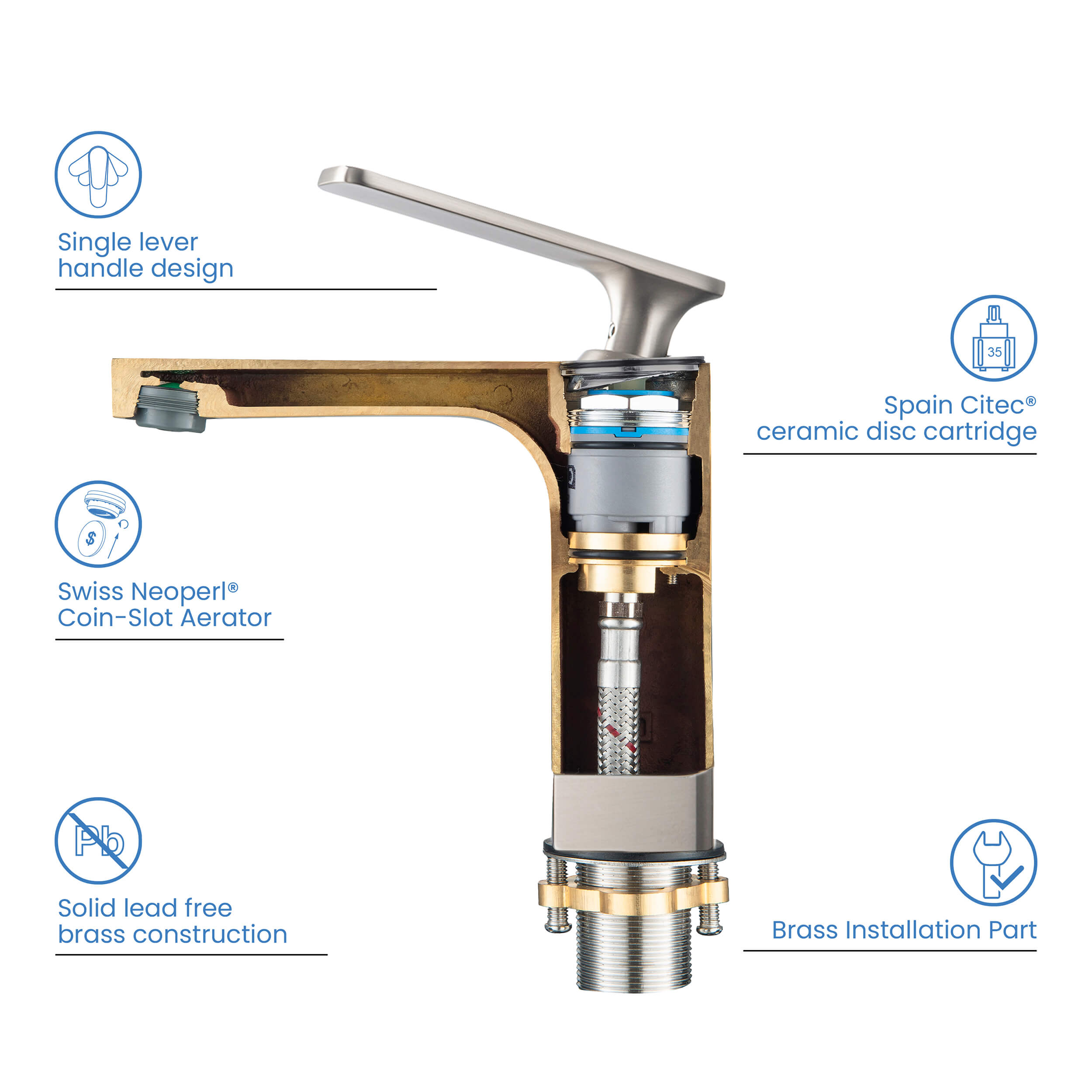 KIBI Infinity Brass Single Handle Bathroom Vanity Sink Faucet - C-KBF1006-KPW100 view 5