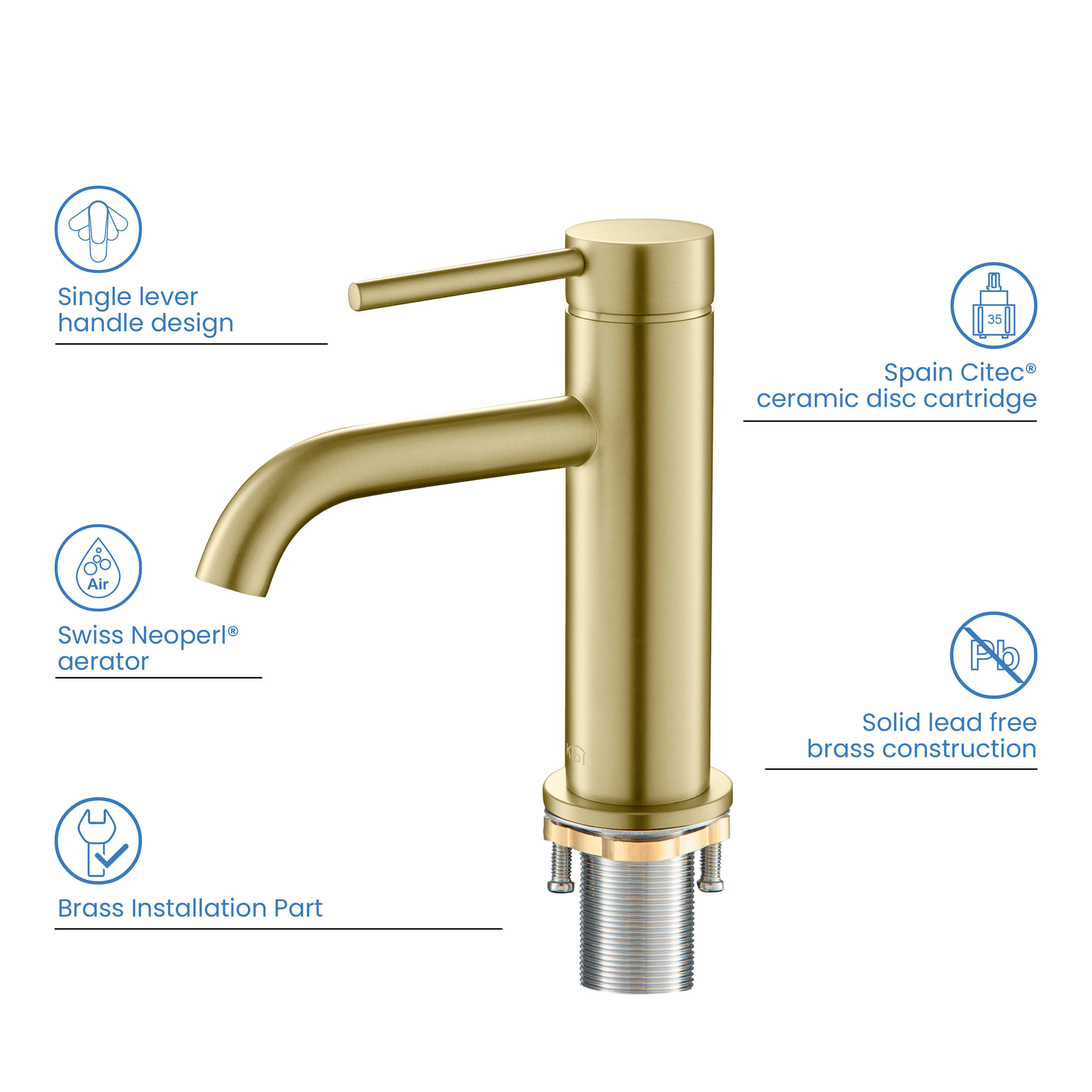 KIBI Circular Brass Single Handle Bathroom Vanity Sink Faucet - C-KBF1008-KPW100 view 5
