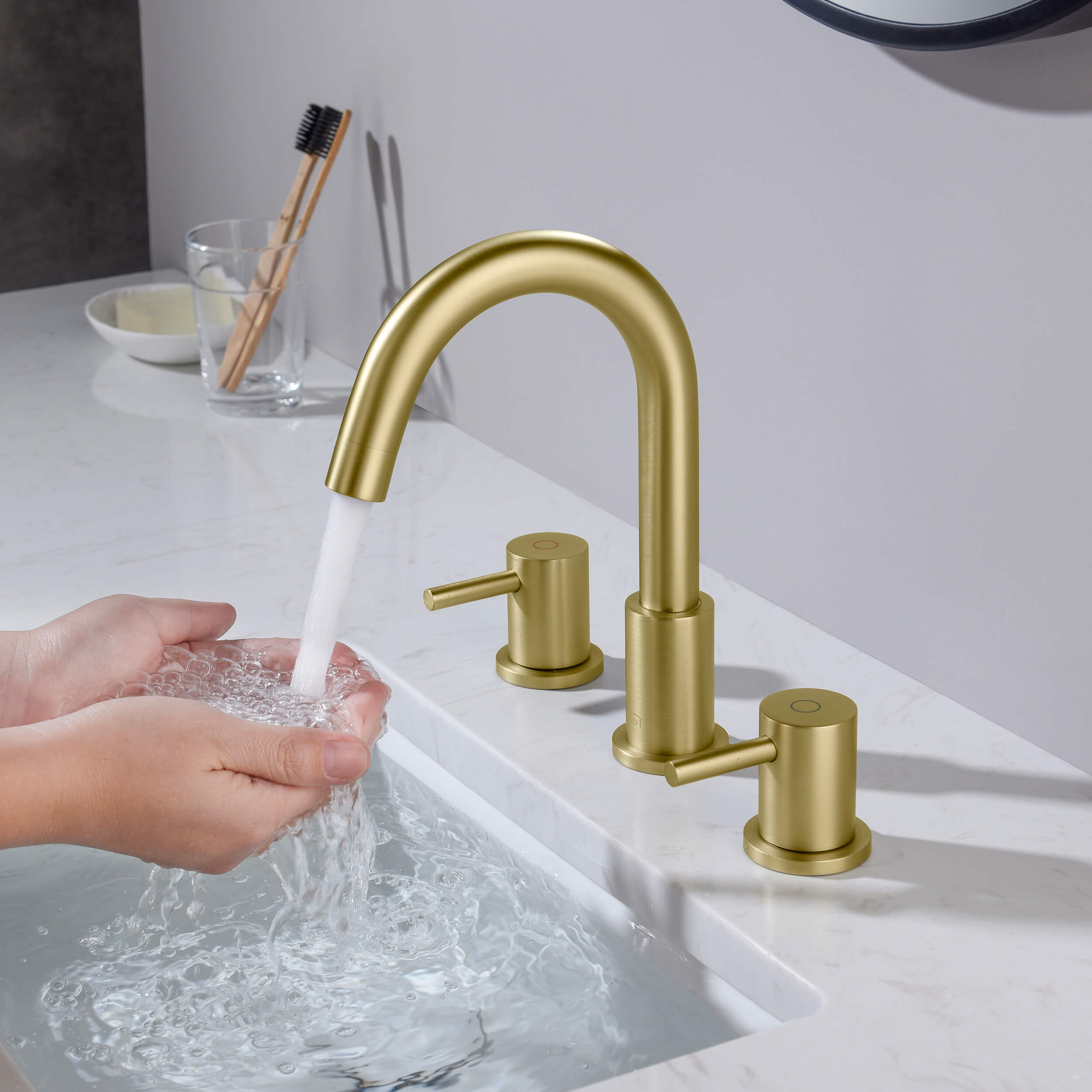 Circular 8″ Widespread Bathroom Sink Faucet with Drain Assembly – KBF1016 view 4