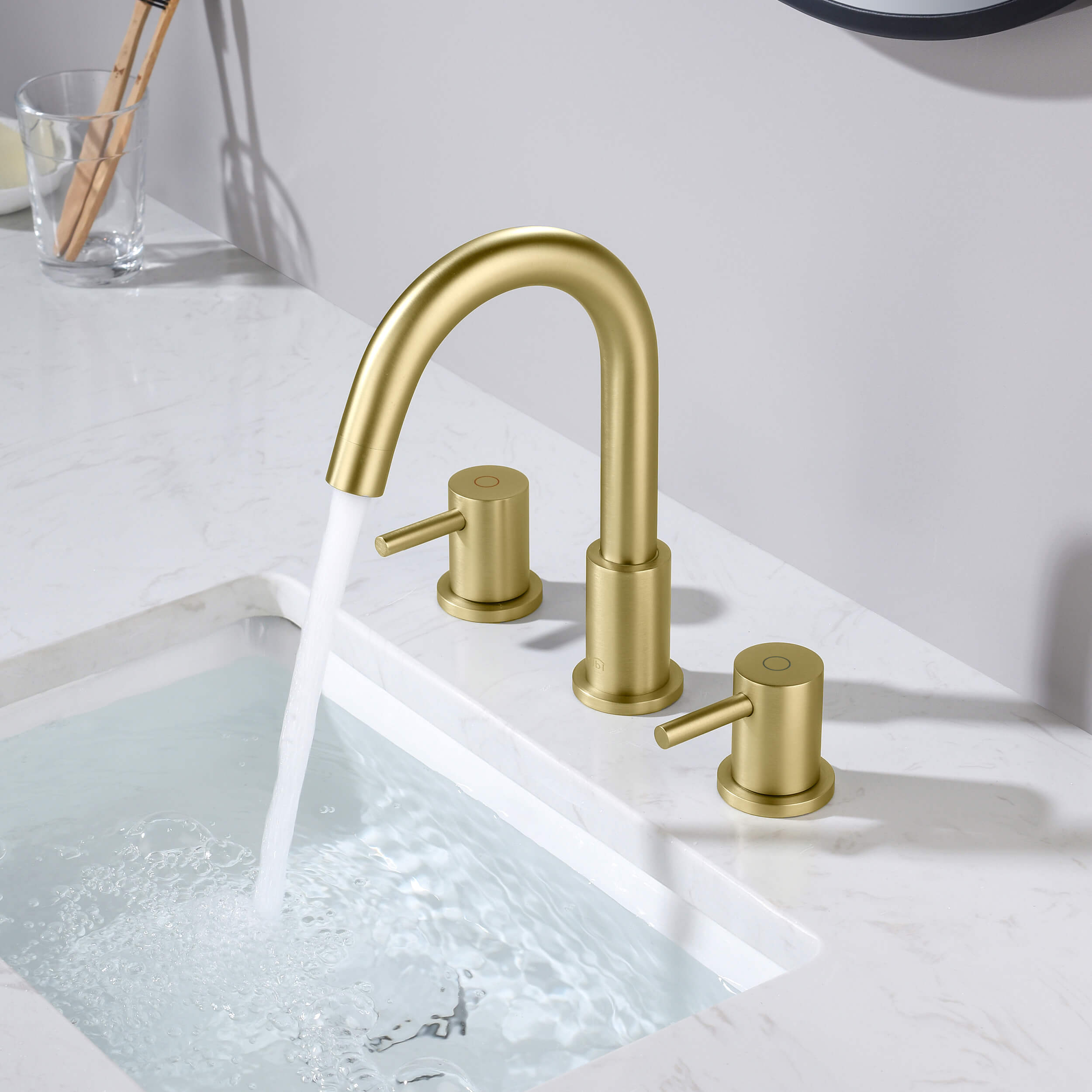Circular 8″ Widespread Bathroom Sink Faucet with Drain Assembly – KBF1016 view 3