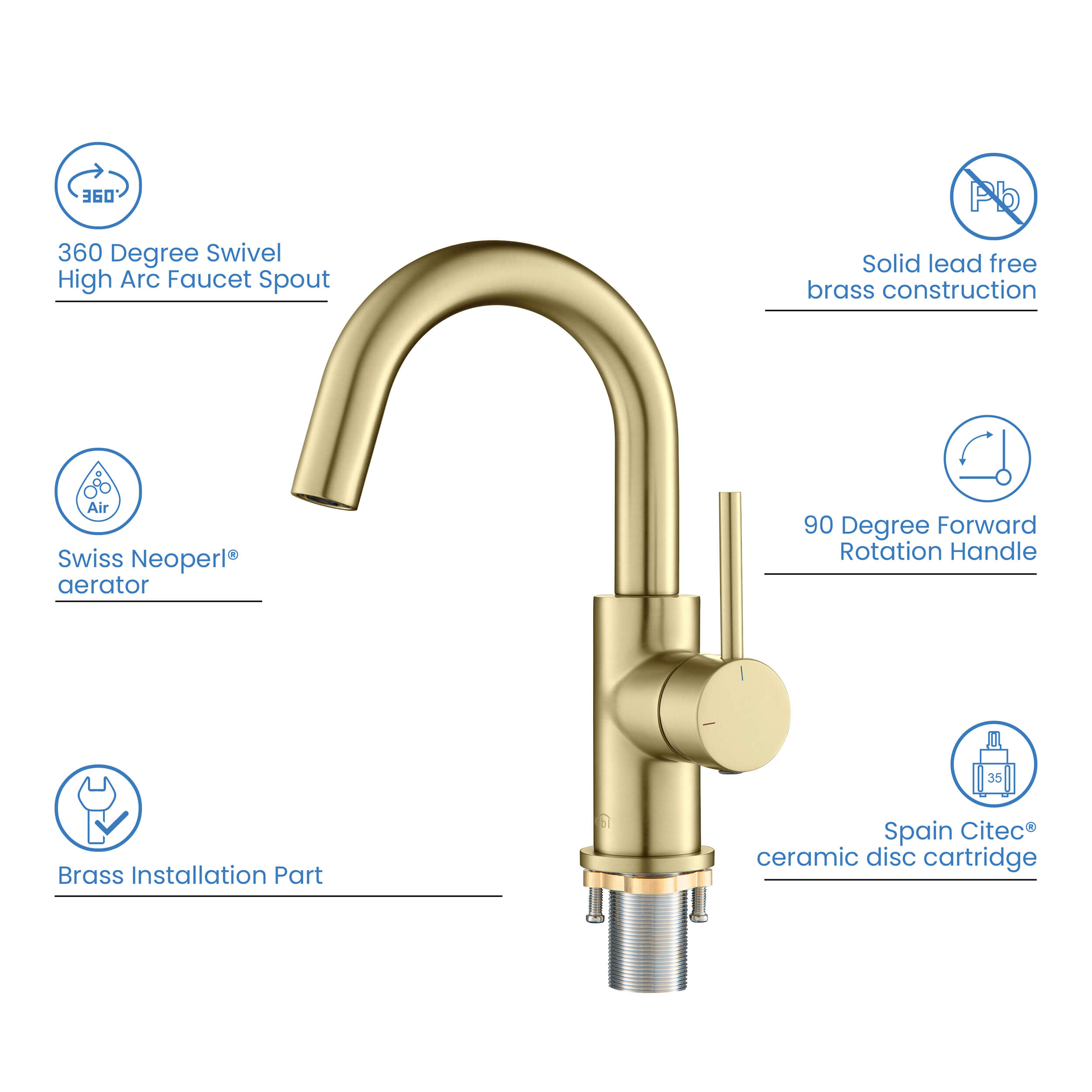 Circular Single Handle High-Arc Bathroom Vanity Sink Faucet C-KBF1021-KPW100 view 4