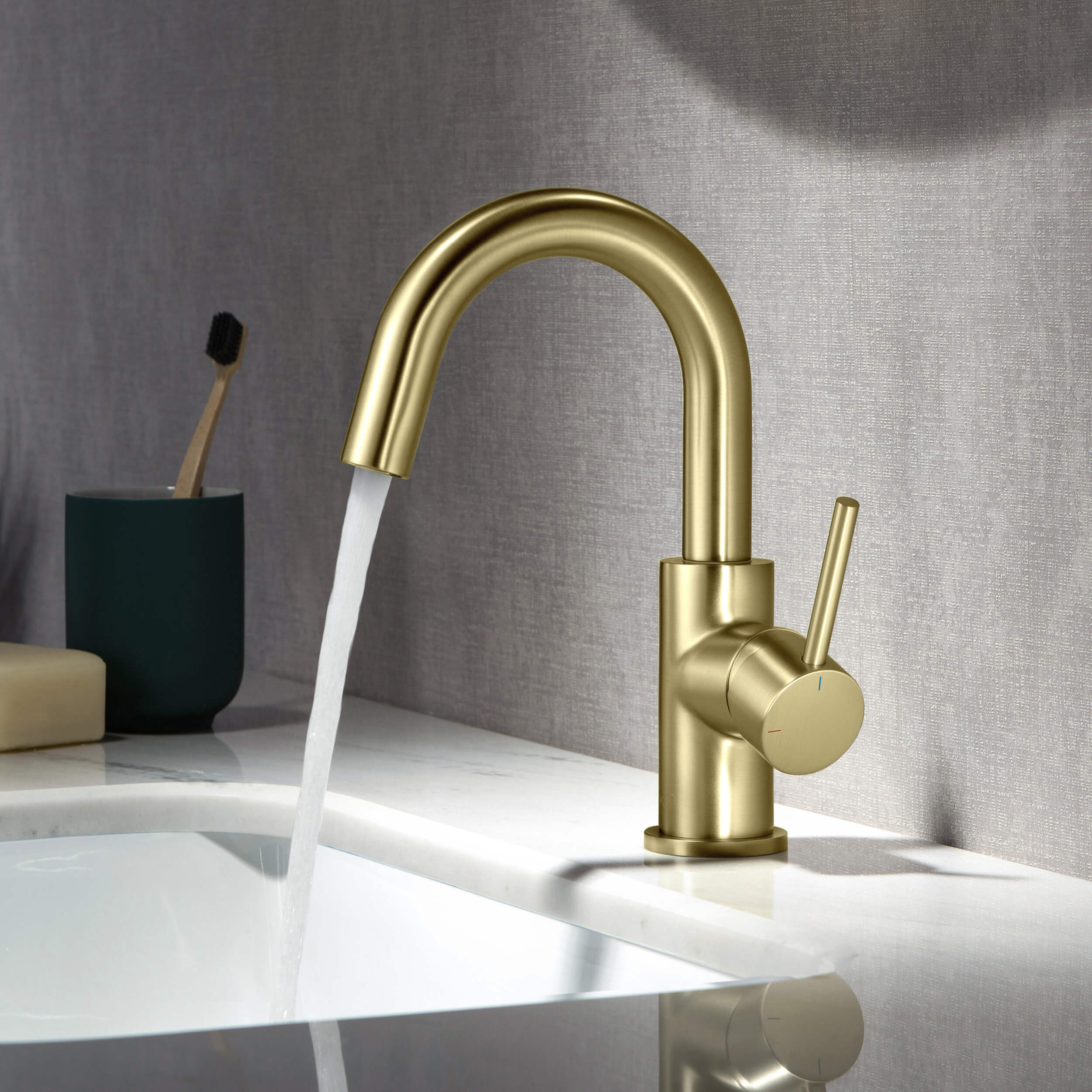 Circular Single Handle High-Arc Bathroom Vanity Sink Faucet C-KBF1021-KPW100 view 2