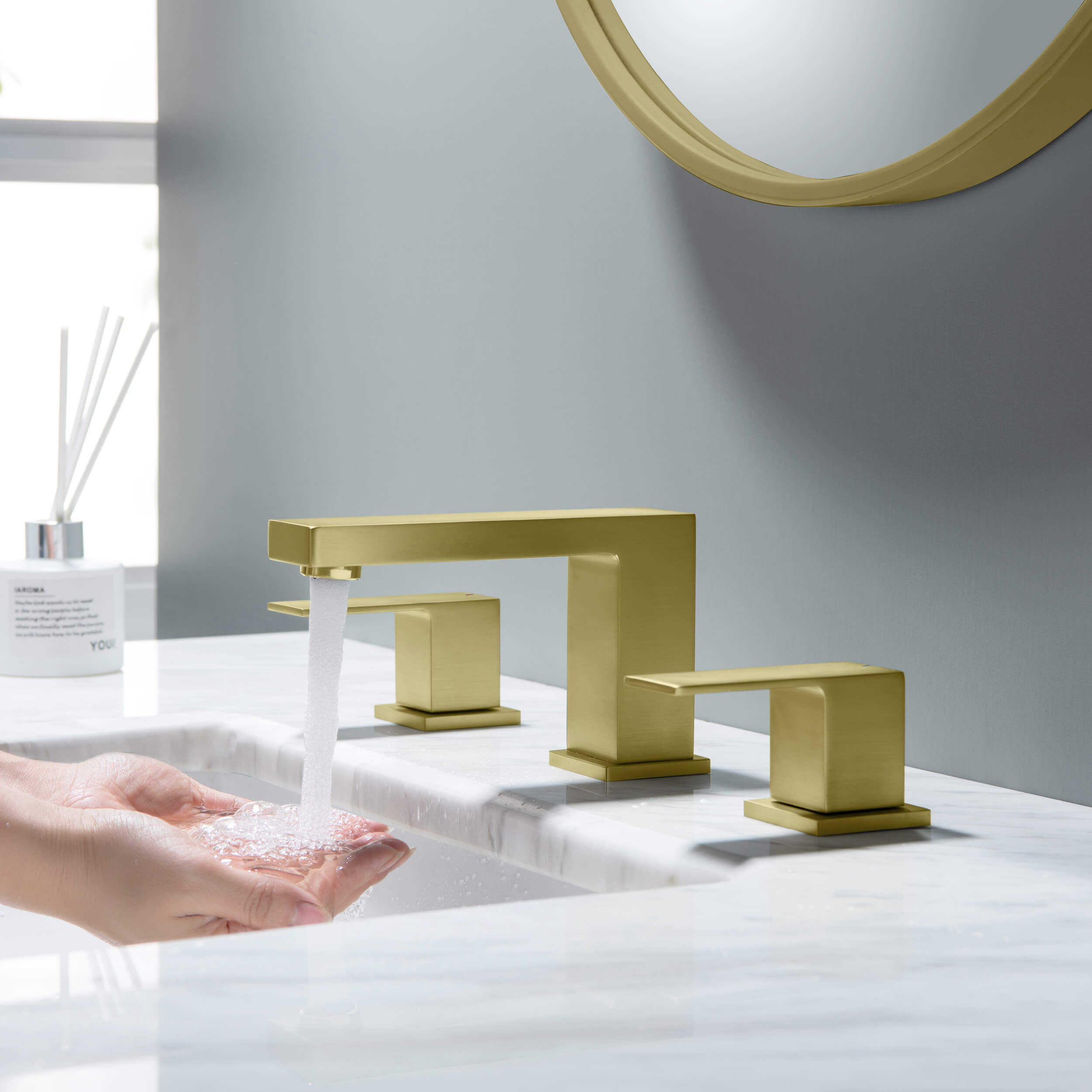Cube 8" Bathroom Sink Widespread Faucet with Drain Assembly KBF1024 view 2