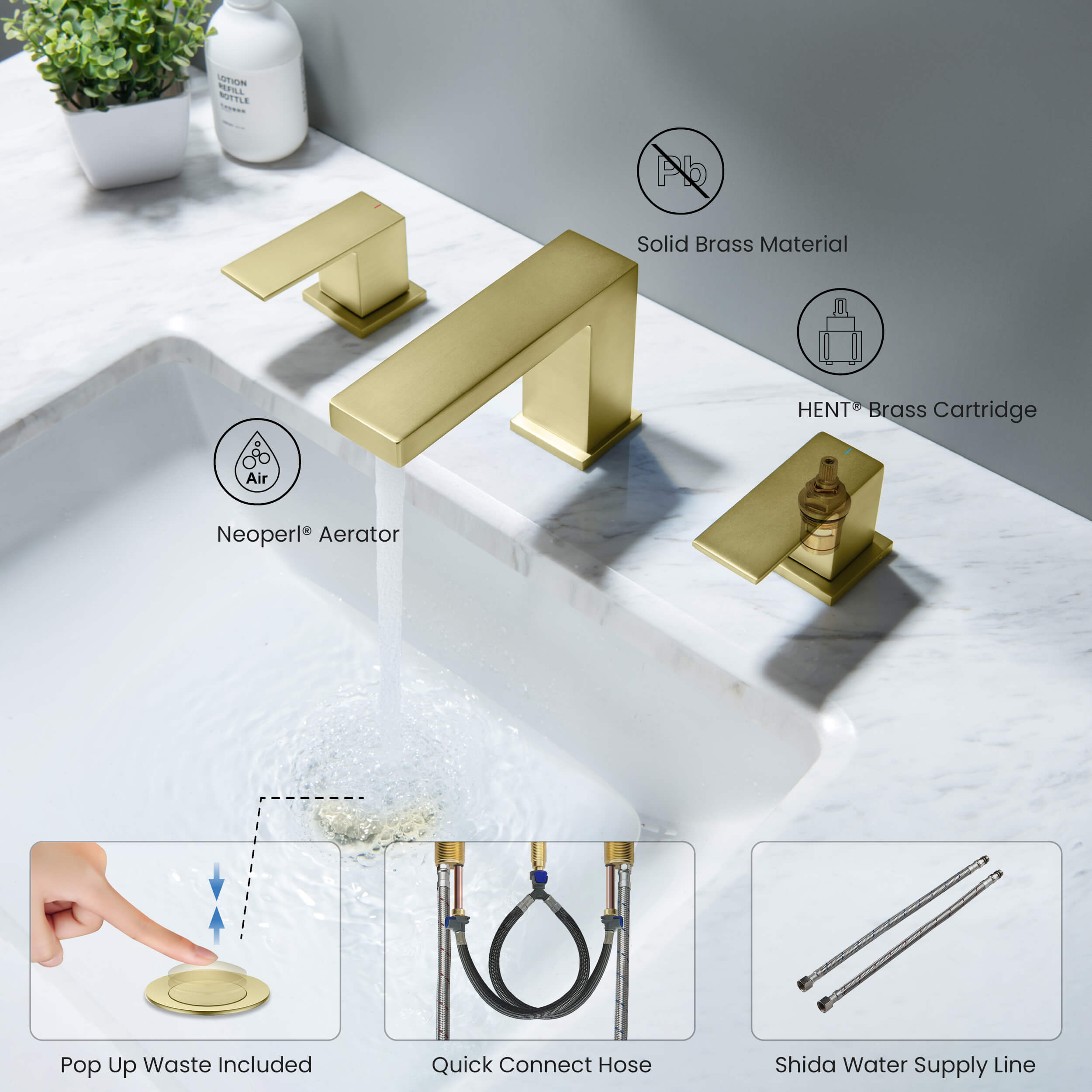 Cube 8" Bathroom Sink Widespread Faucet with Drain Assembly KBF1024 view 4