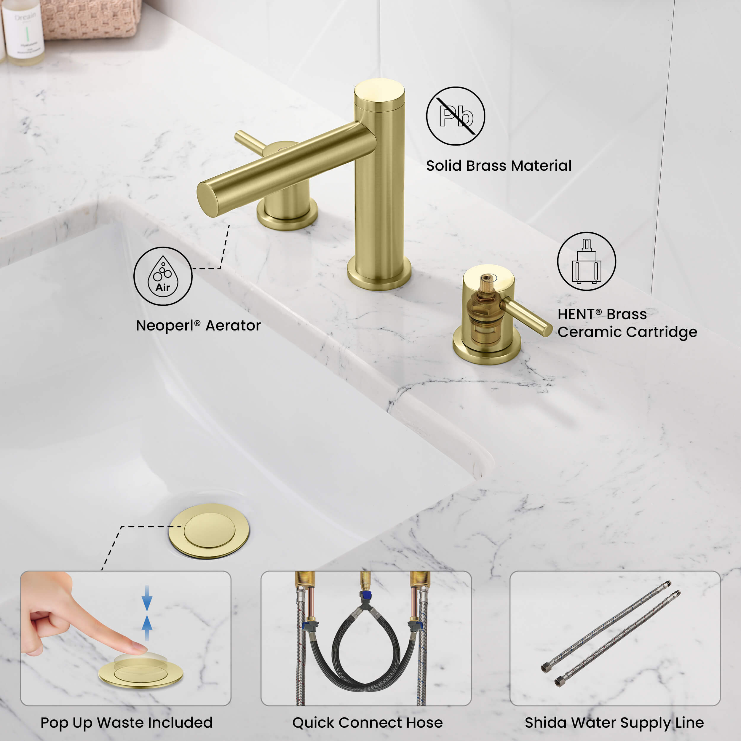 Circular 8" Bathroom Sink Widespread Faucet with Drain Assembly KBF1025 view 4