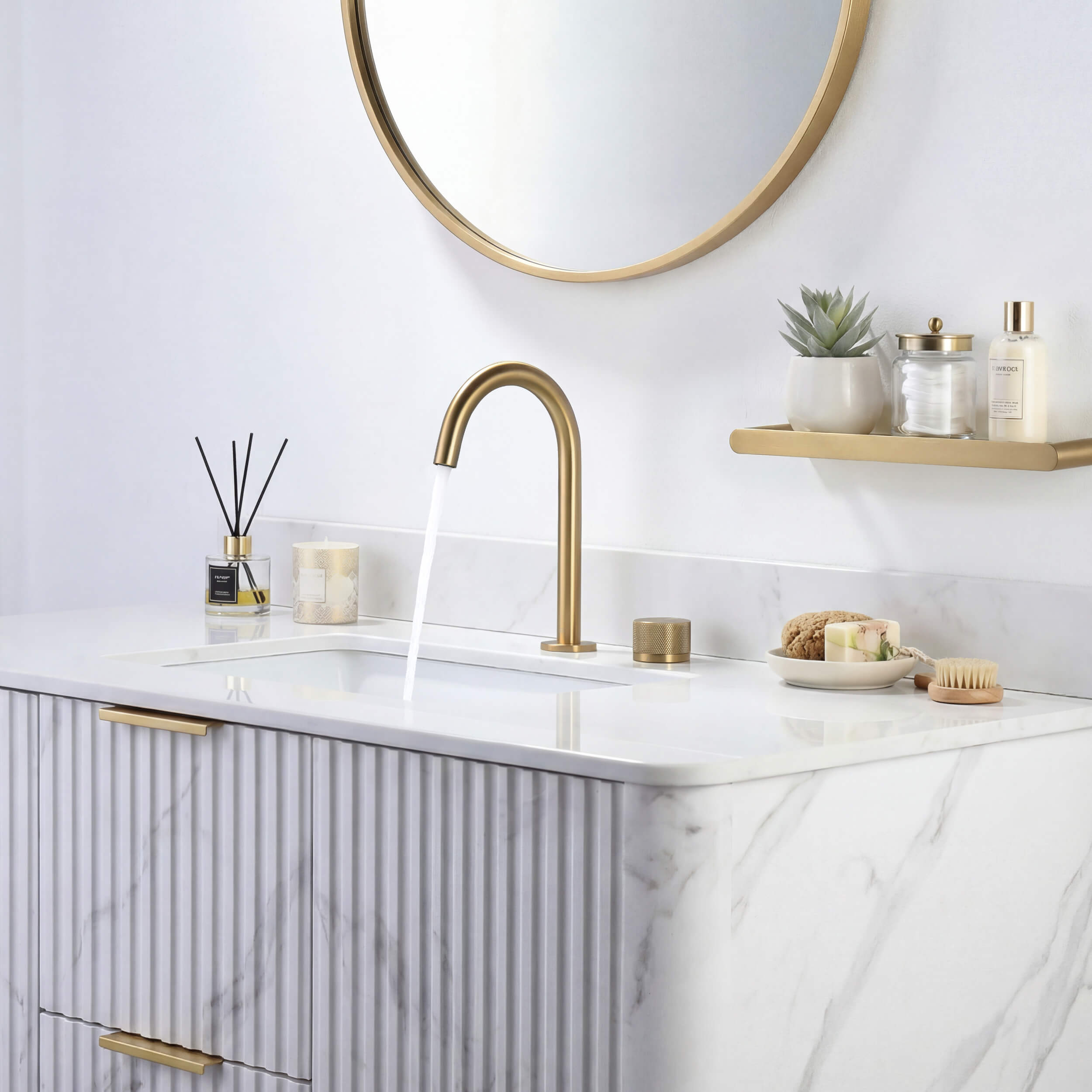 Circular X One Handle Two Holes Bathroom Vanity Sink Faucet with Drain Assembly - C-KBF1027 view 5