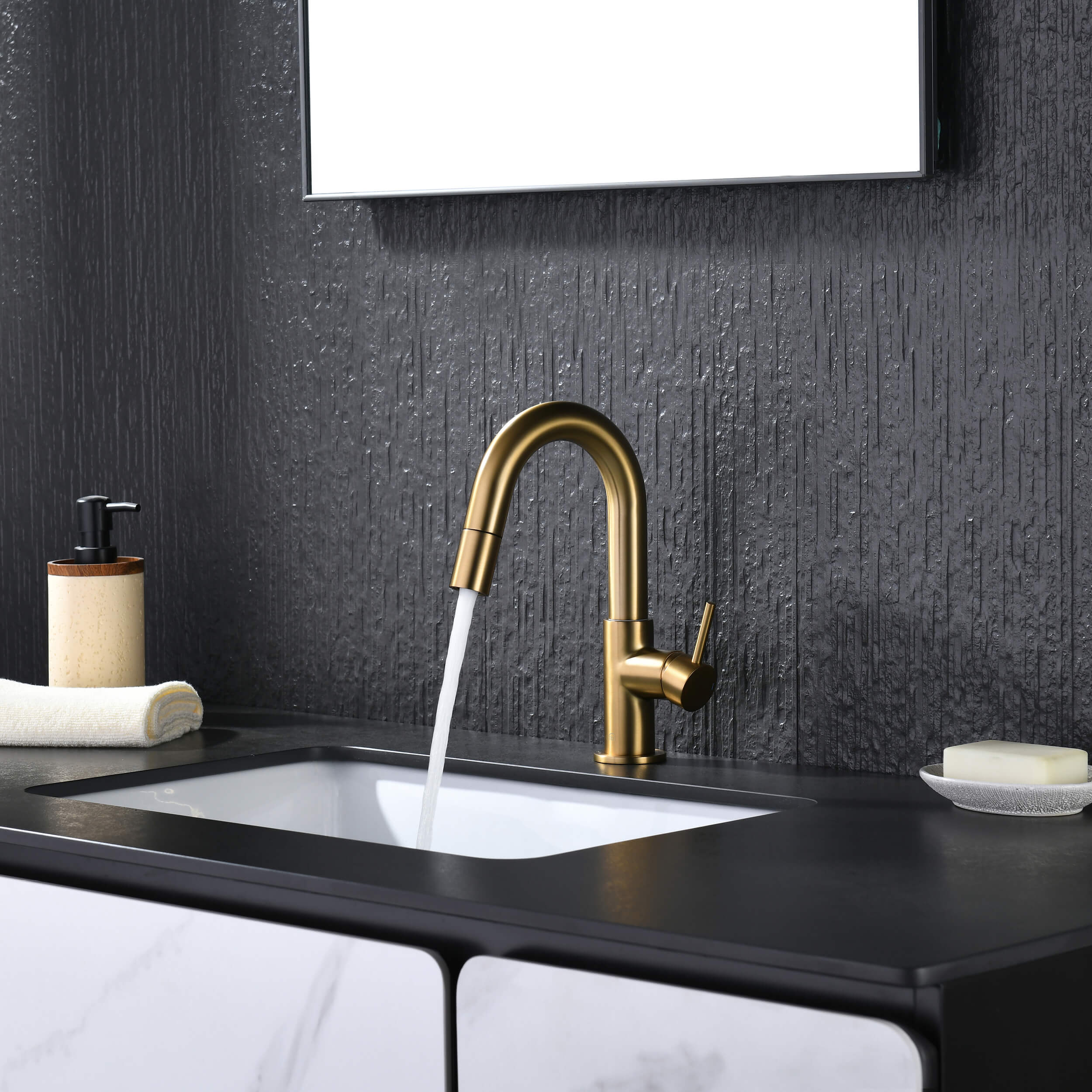 Circular Single Handle High-Arc Pull Down Sprayer Bathroom Vanity Sink Faucet - C-KBF1077 view 4