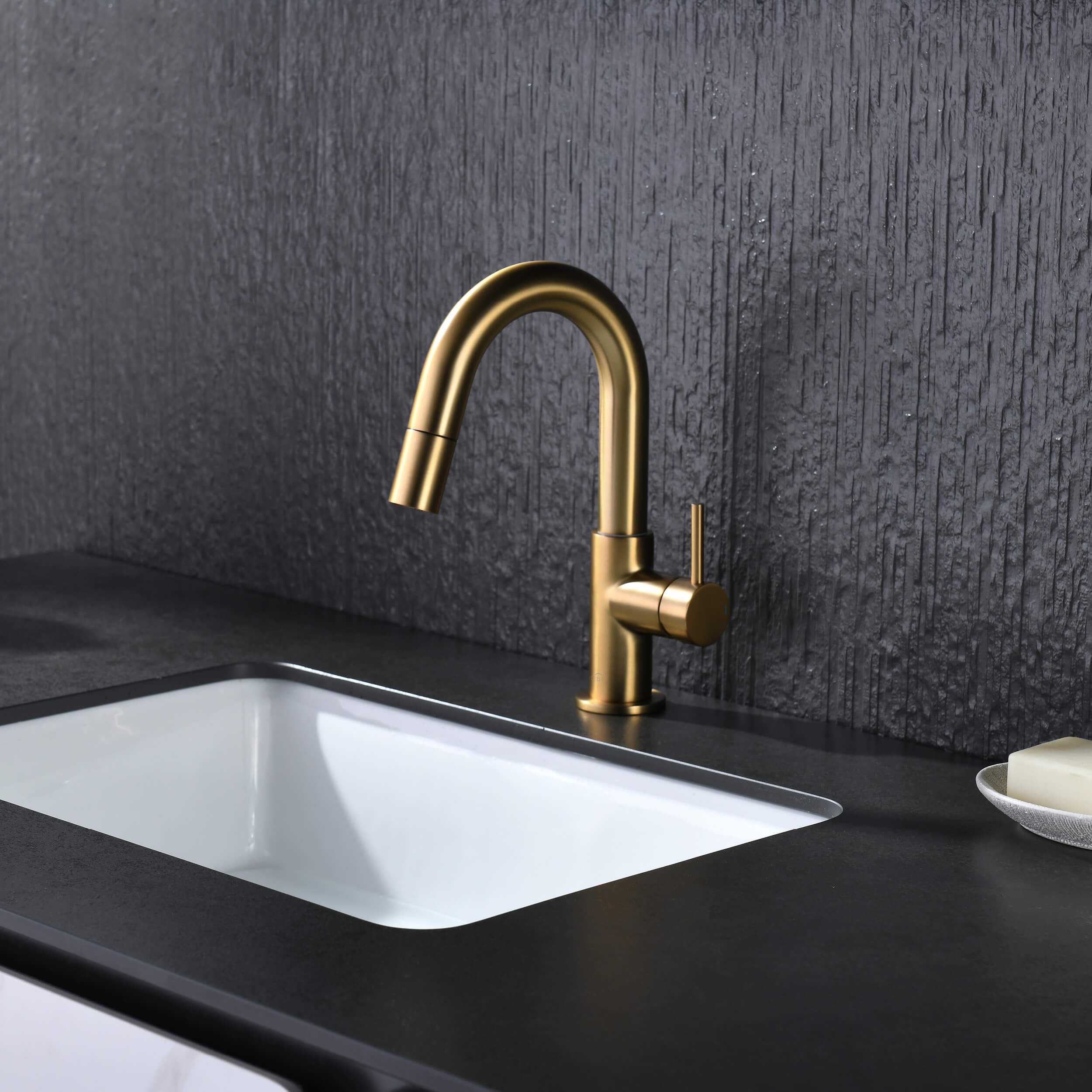 Circular Single Handle High-Arc Pull Down Sprayer Bathroom Vanity Sink Faucet - C-KBF1077 view 3