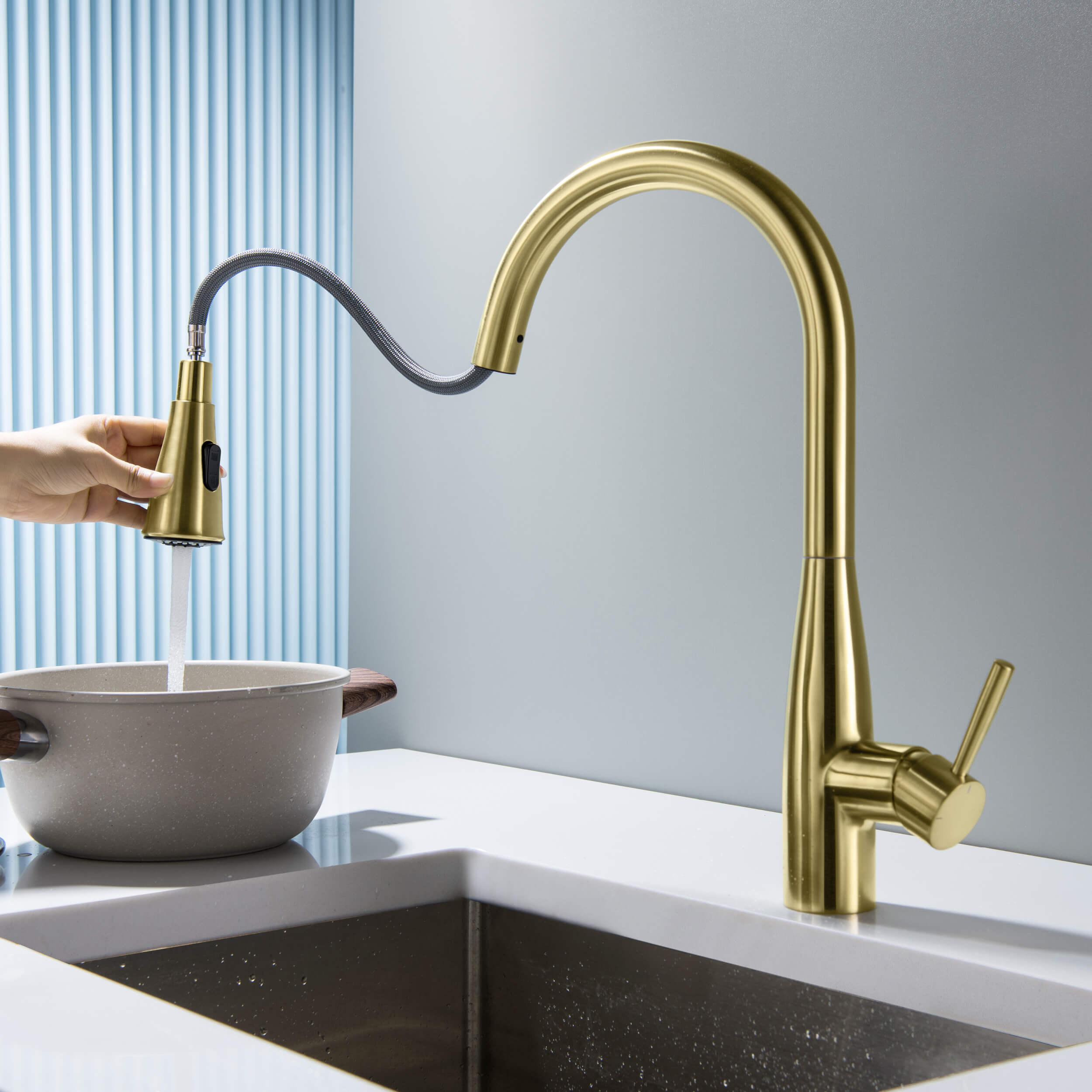 Bari-T Single Handle Pull Down Kitchen Sink Faucet - KKF2016 view 3