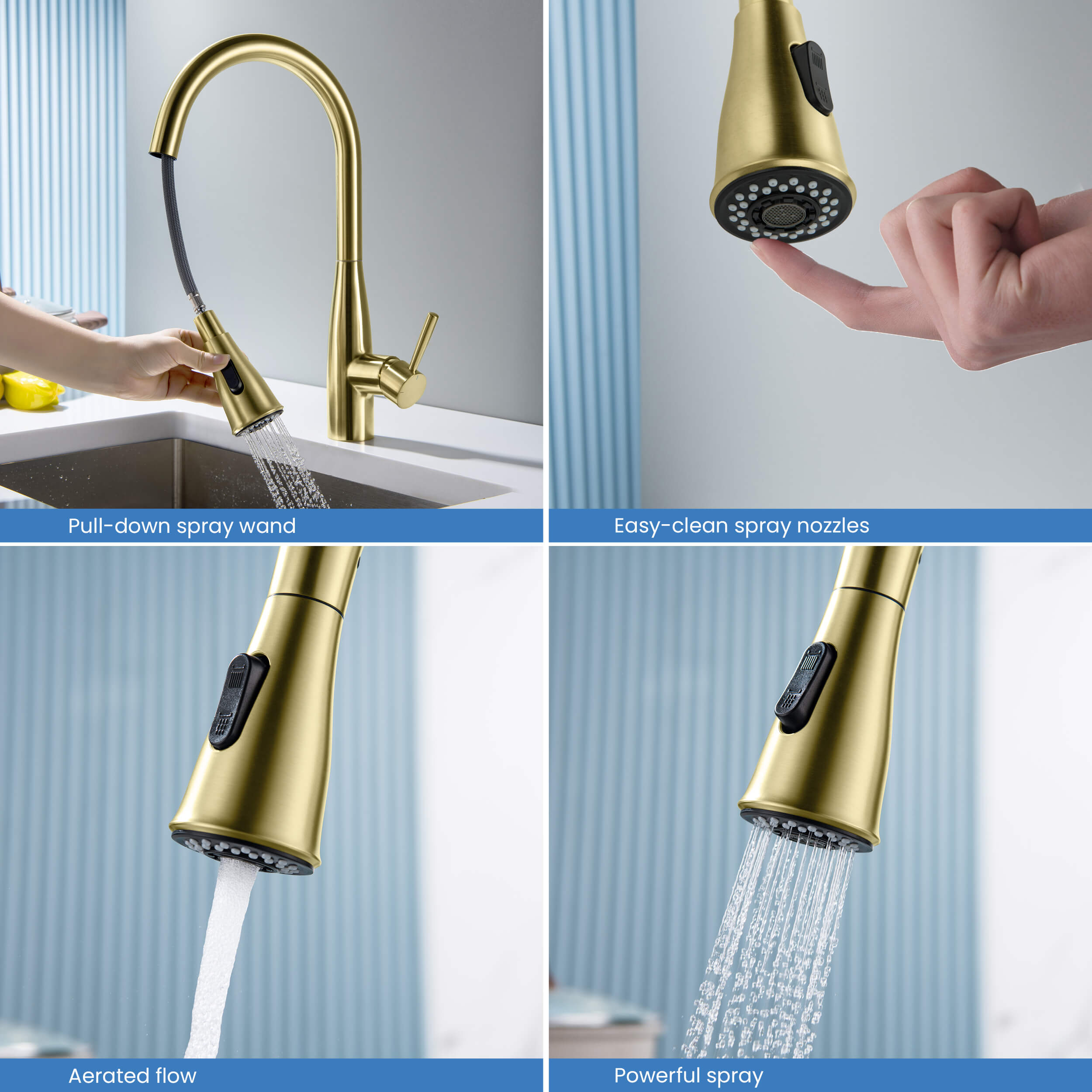 Bari-T Single Handle Pull Down Kitchen Sink Faucet - KKF2016 view 5