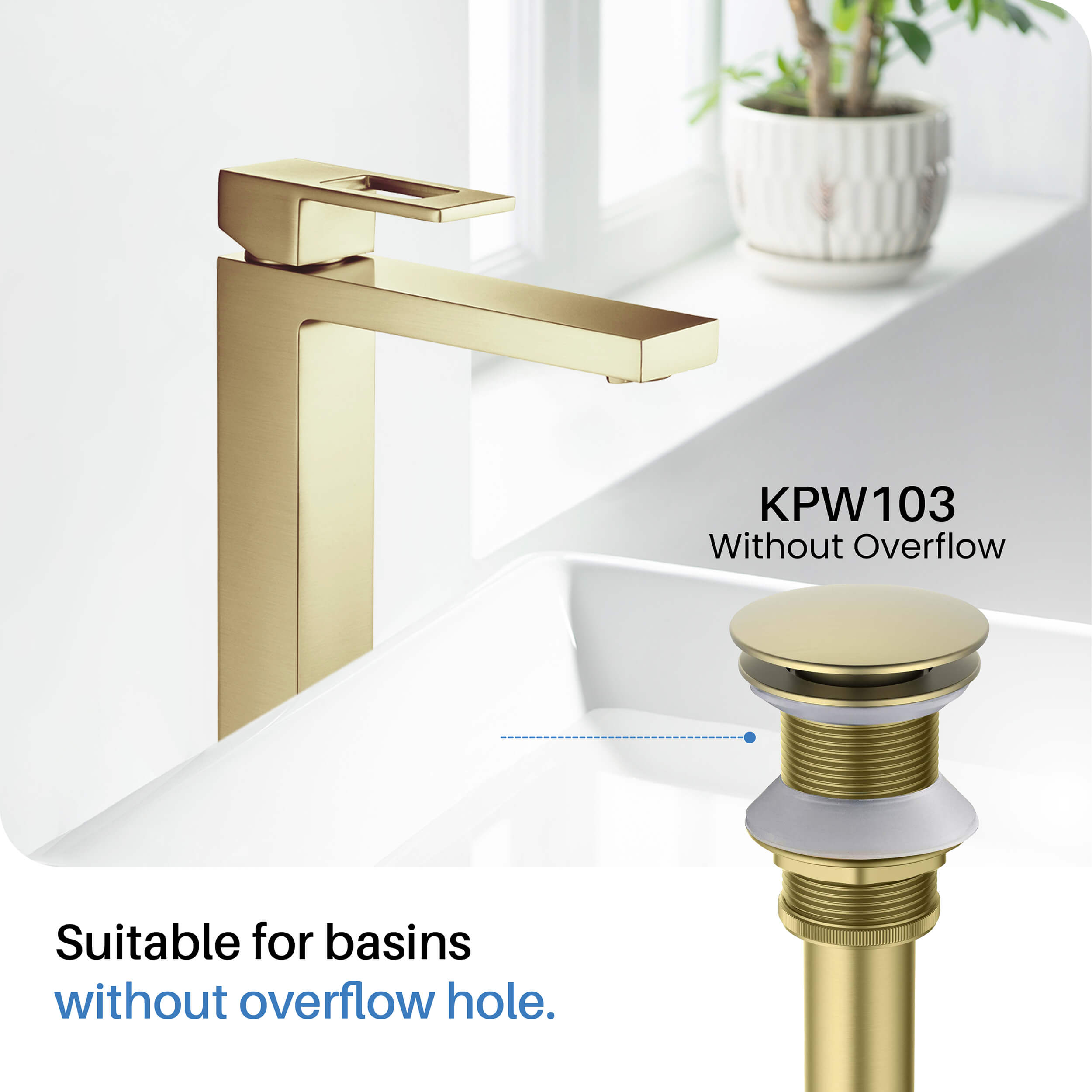 Pop Up Drain Stopper for Bathroom without Overflow KPW103 view 2