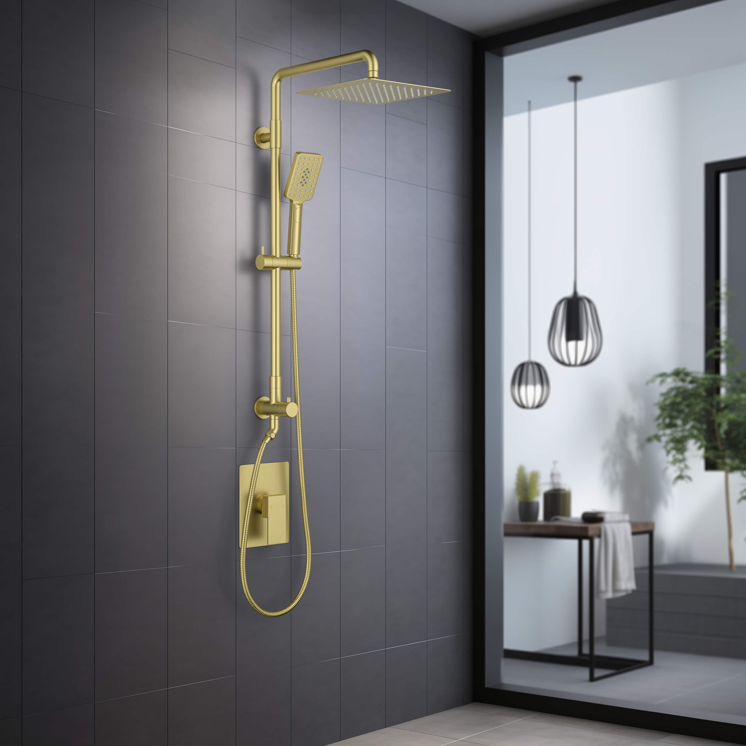 Cube Pressure Balanced 2-Function Shower Column with Rough In Valve KSC404 view 4