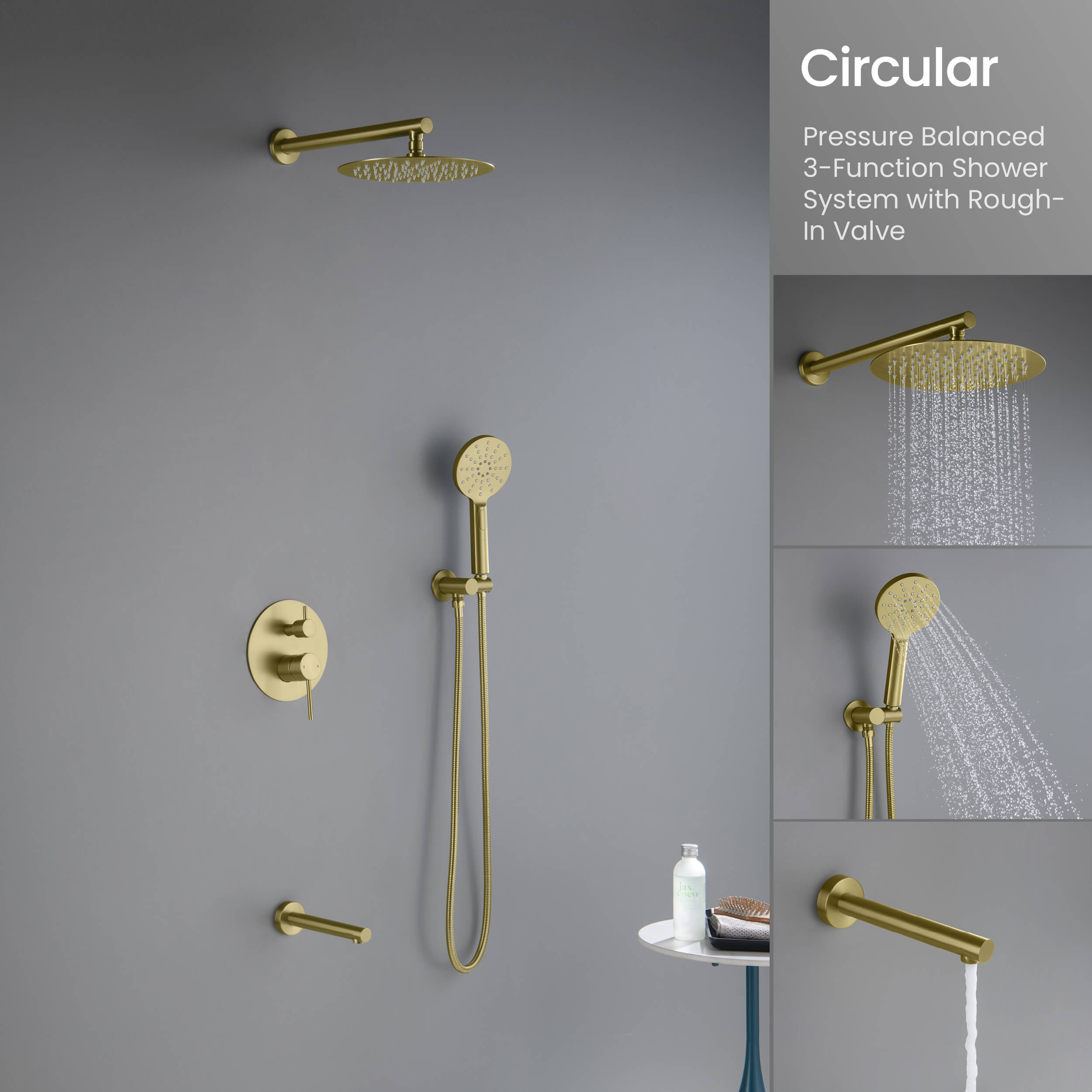Circular Pressure Balanced 3-Function Shower System with Rough-In Valve KSF404 view 4