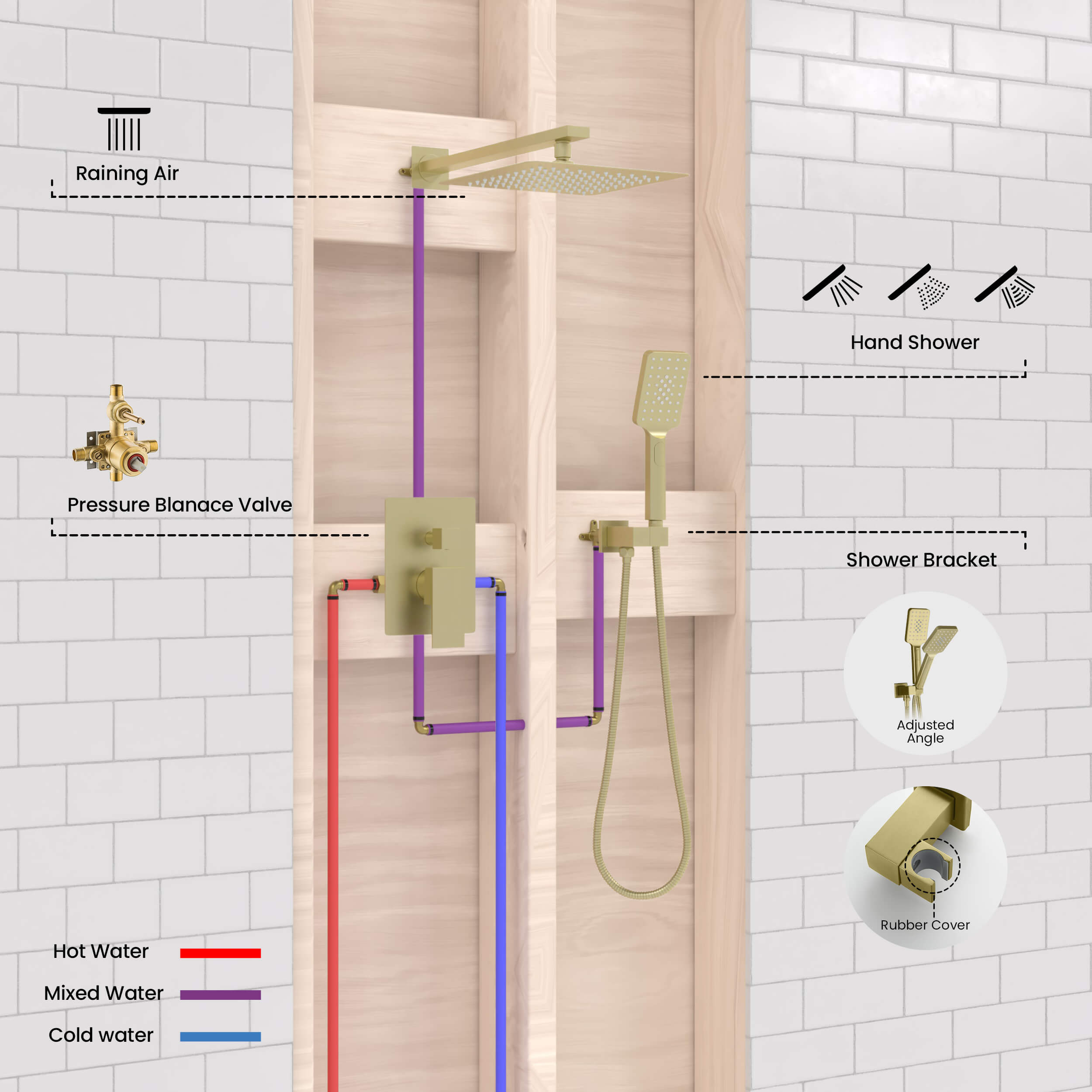 Cube Pressure Balanced 2-Function Shower System with Rough-In Valve KSF405 view 5