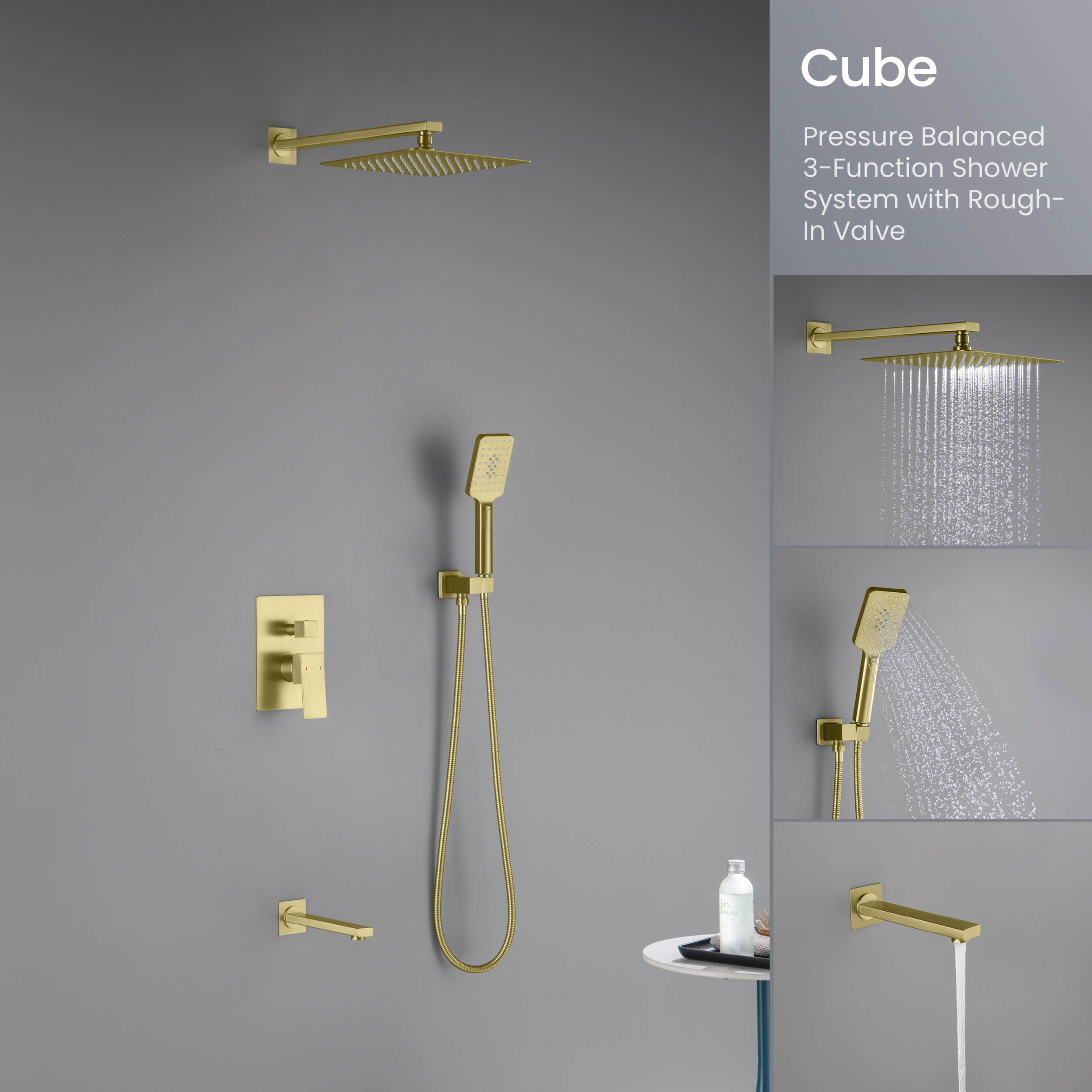 Cube Pressure Balanced 3-Function Shower System with Rough-In Valve KSF406 view 4