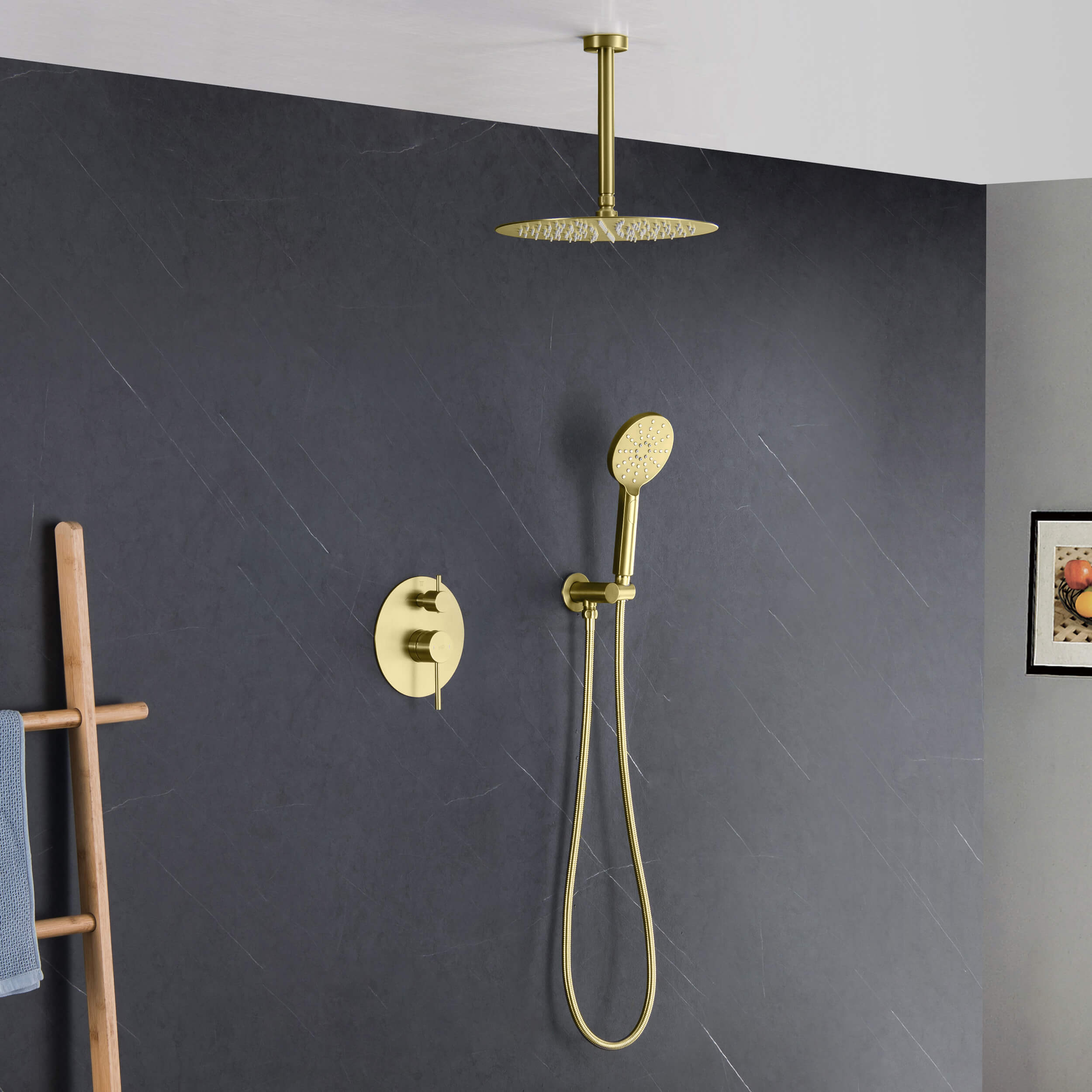 Circular Pressure Balanced Ceiling Mounted 2-Function Shower System with Rough In Valve - KSF408 view 2