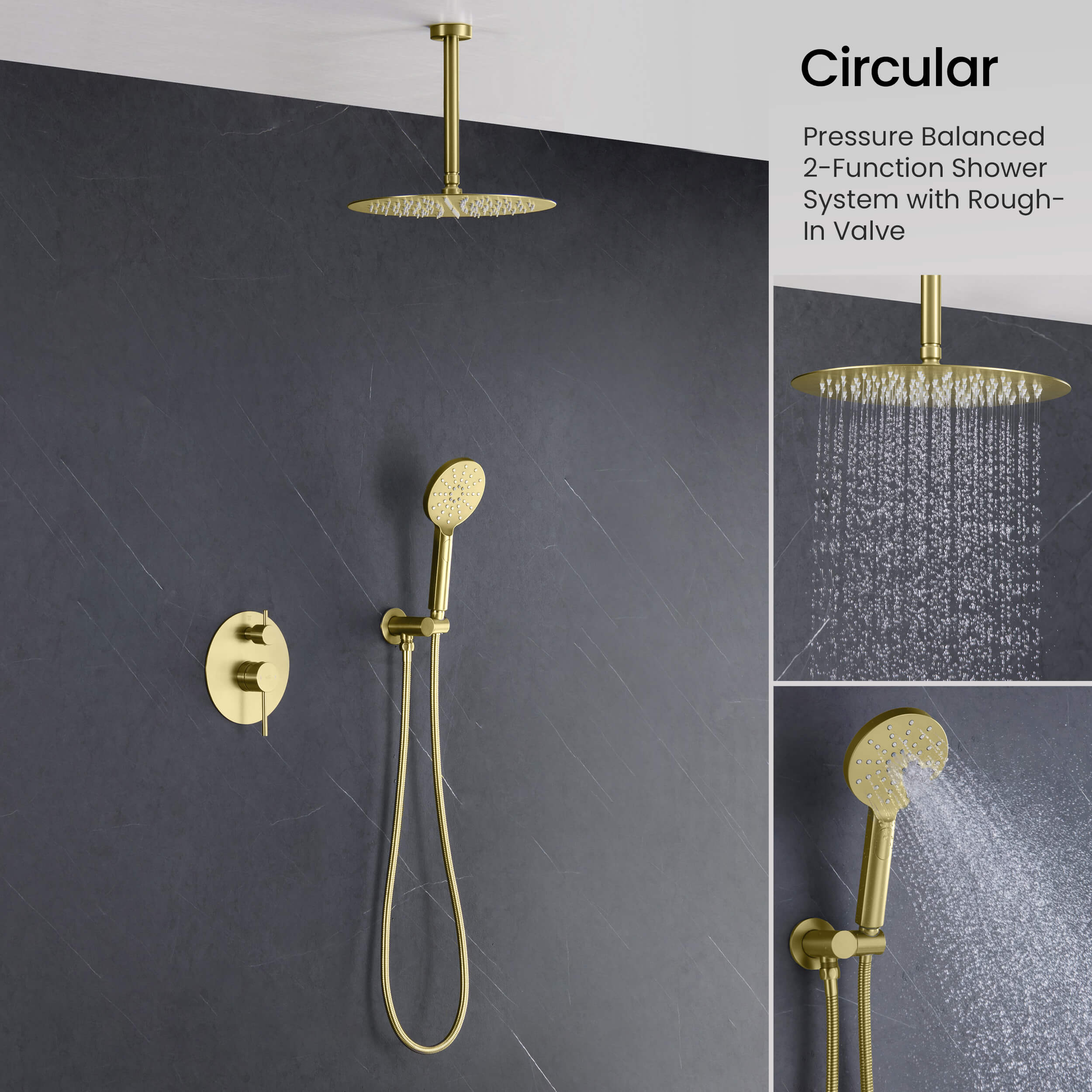 Circular Pressure Balanced Ceiling Mounted 2-Function Shower System with Rough In Valve - KSF408 view 5