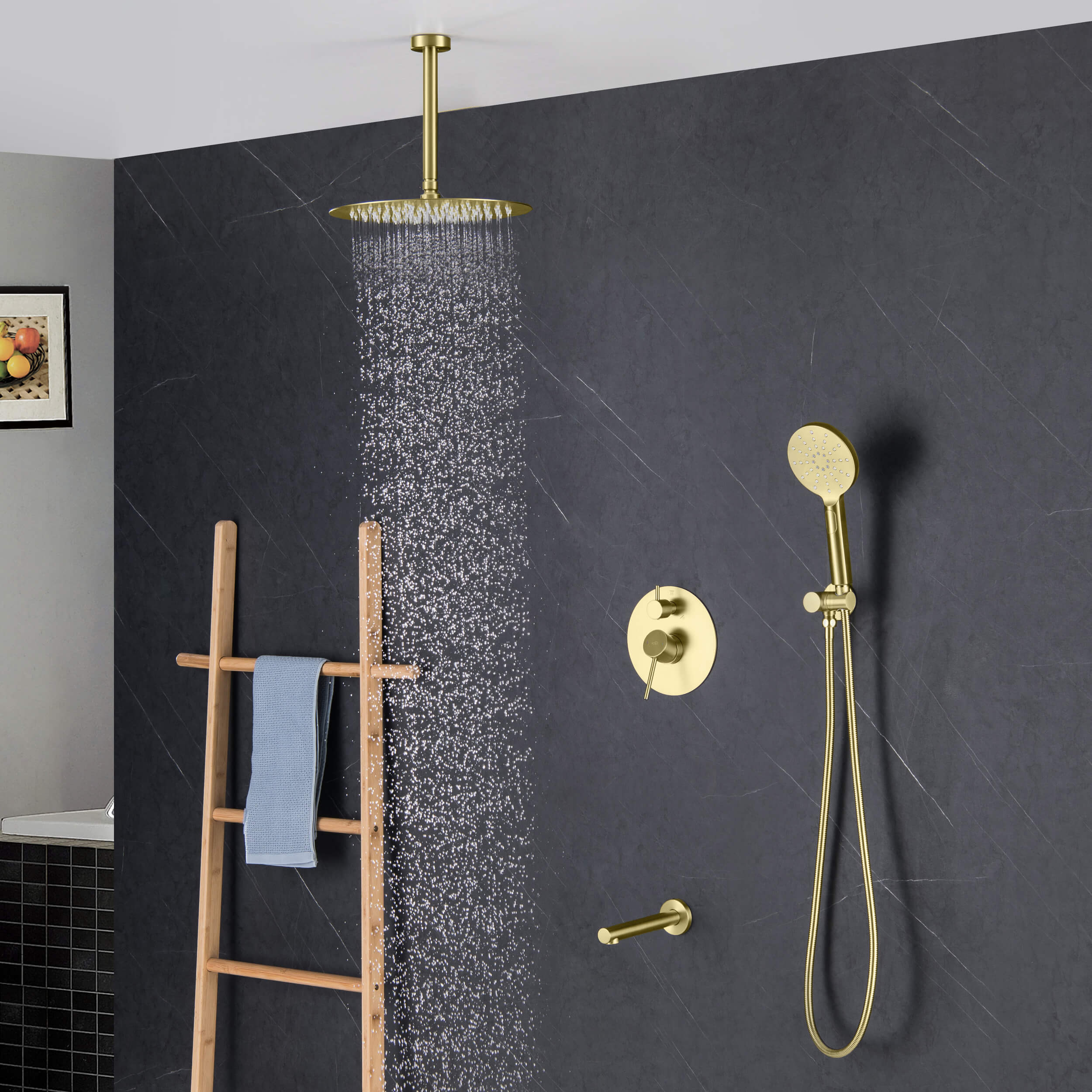 Circular Pressure Balanced Ceiling Mounted 3-Function Shower System with Rough In Valve - KSF409 view 3