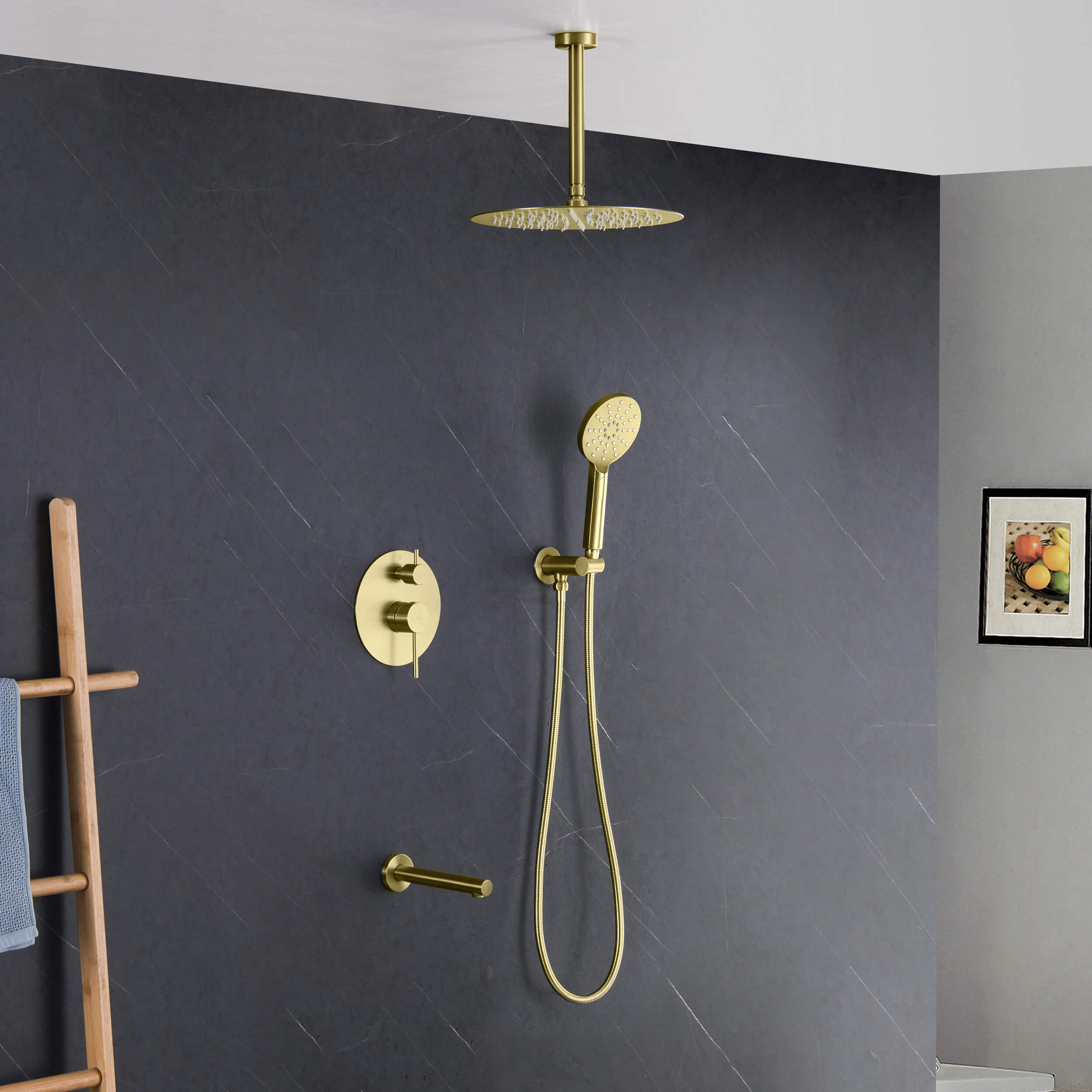 Circular Pressure Balanced Ceiling Mounted 3-Function Shower System with Rough In Valve - KSF409 view 2