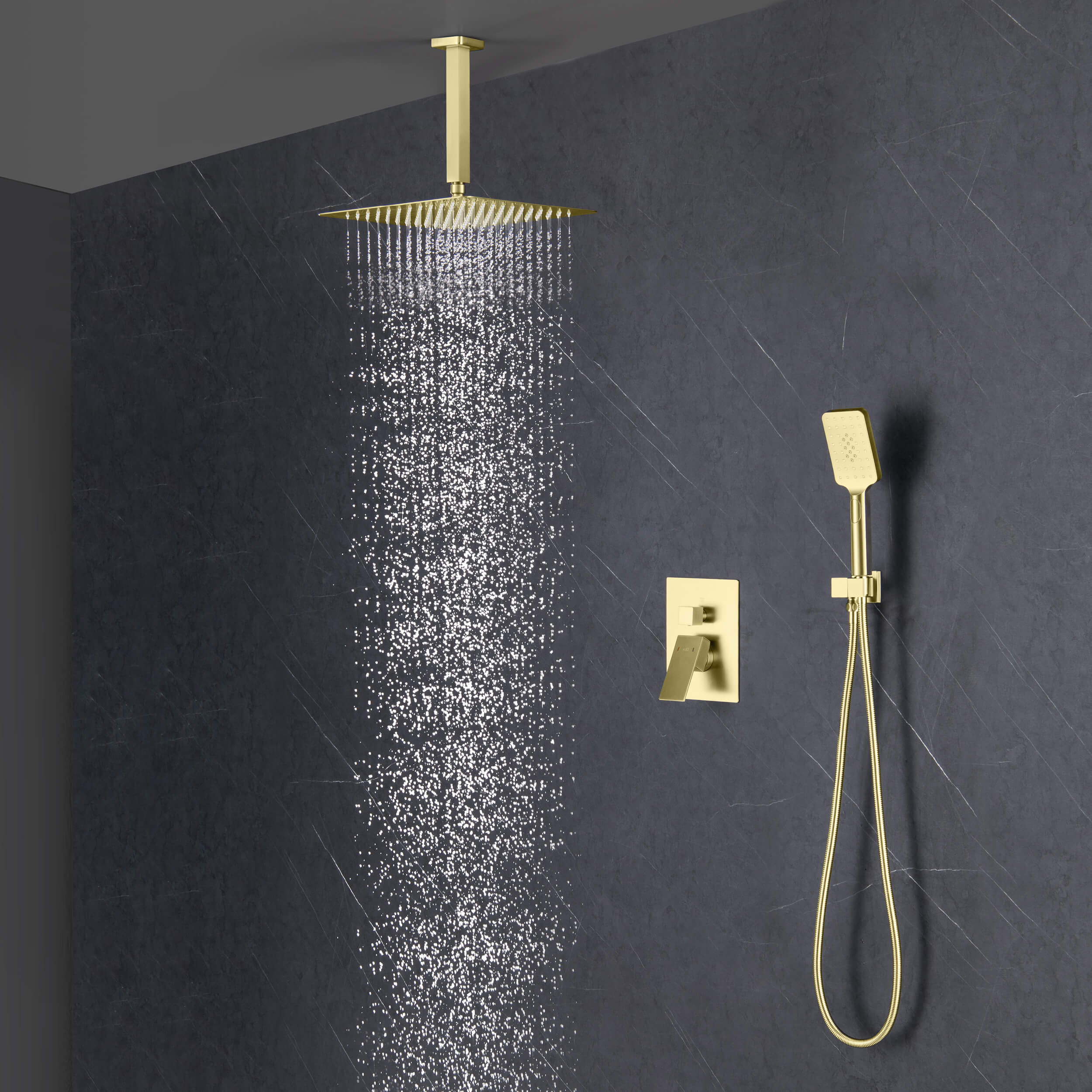 Cube Pressure Balanced Ceiling Mounted 2-Function Shower System with Rough In Valve - KSF412 view 3