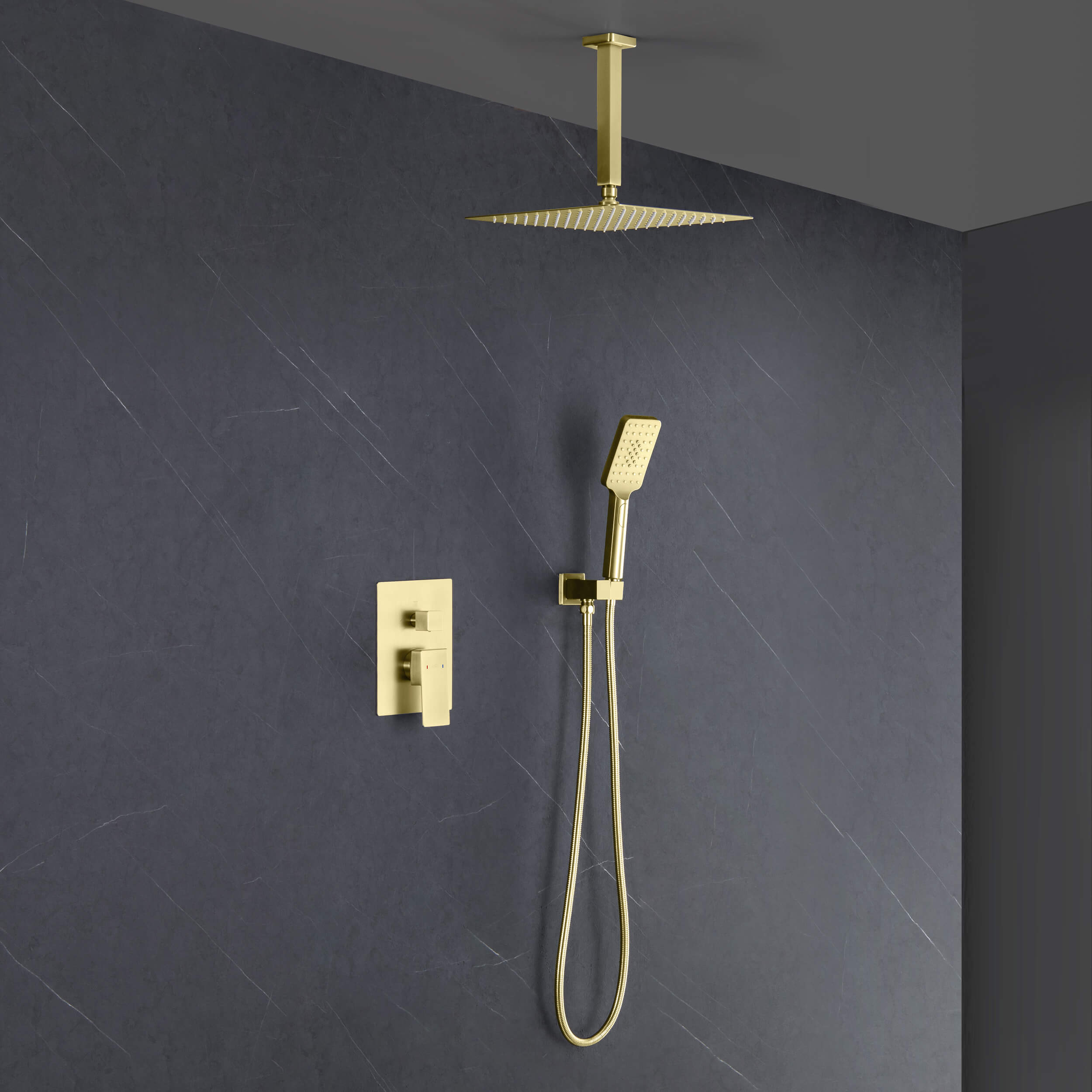 Cube Pressure Balanced Ceiling Mounted 2-Function Shower System with Rough In Valve - KSF412 view 2
