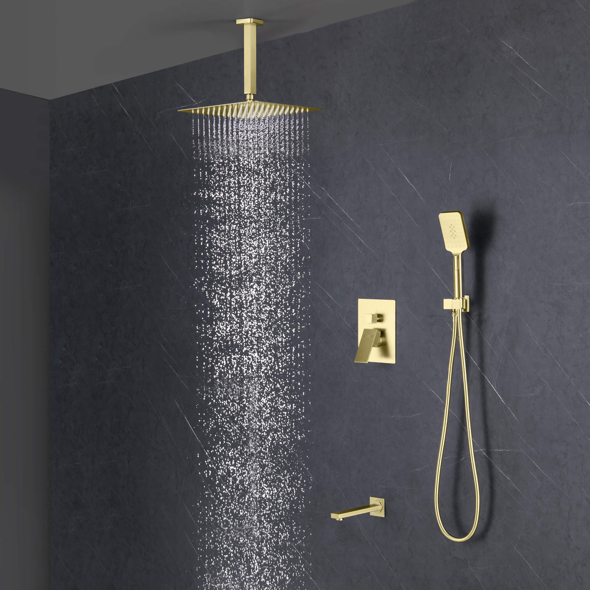 Cube Pressure Balanced Ceiling Mounted 3-Function Shower System with Rough In Valve - KSF413 view 3