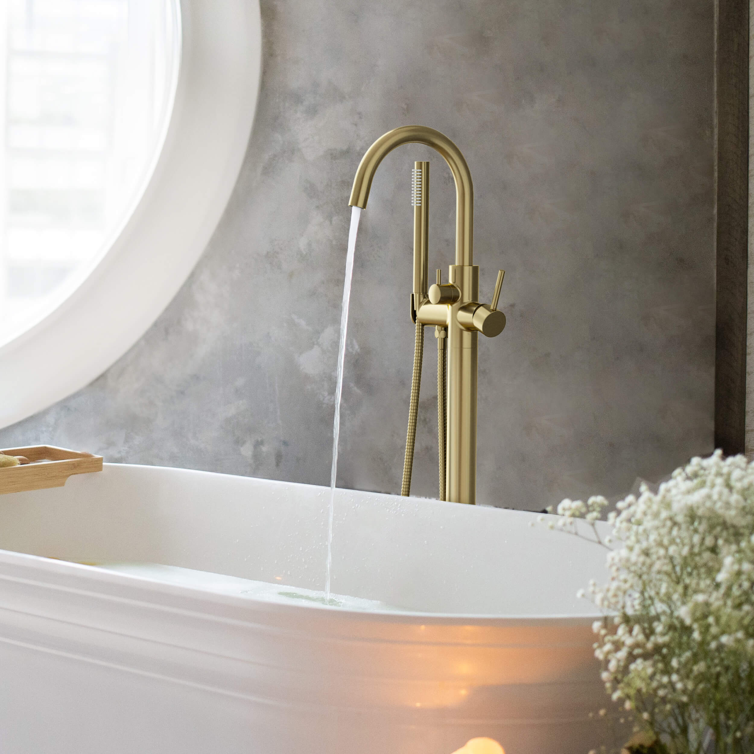 Circular Floor Mount Tub Filler With Hand Shower KTF301 view 2
