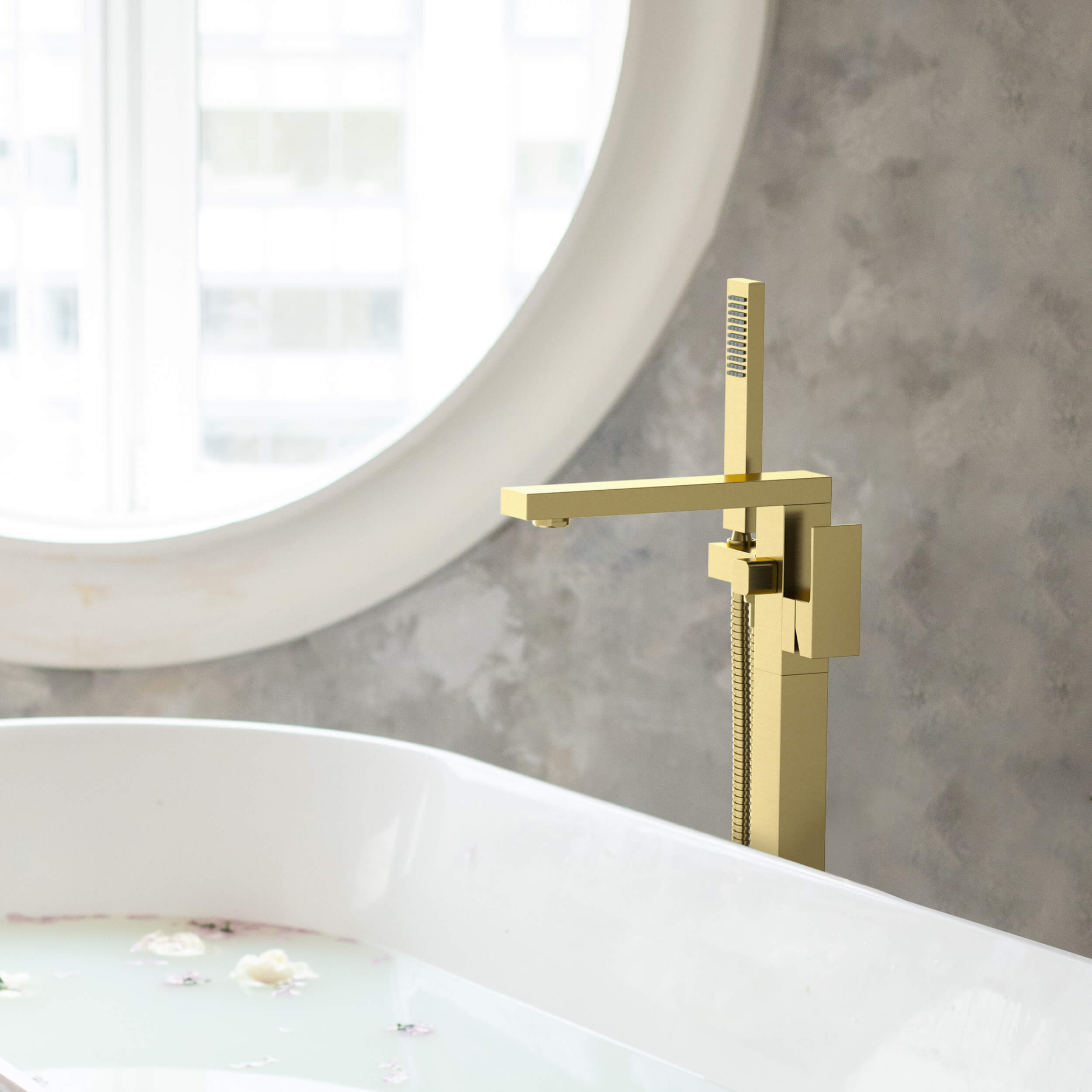 Cube Floor Mount Tub Filler With Hand Shower KTF302 view 2