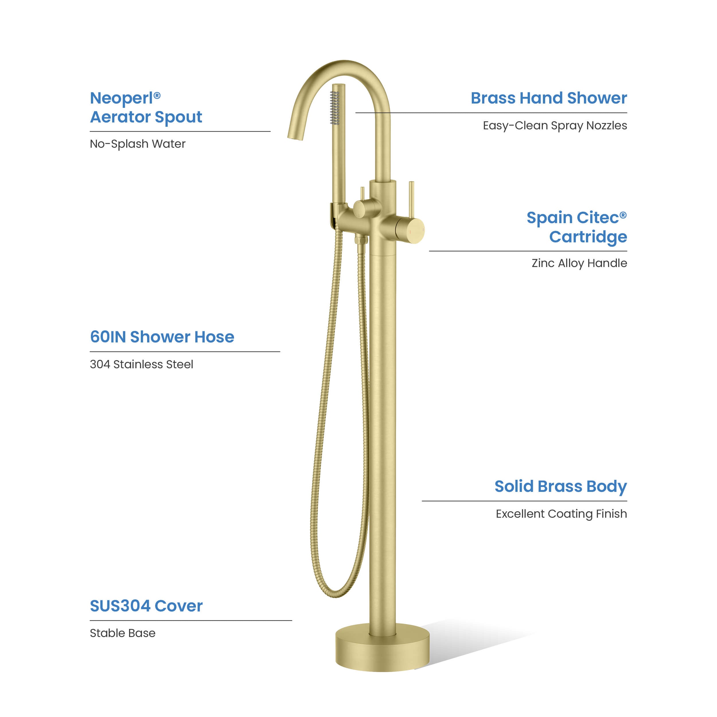 Circular Floor Mount Tub Filler With Hand Shower KTF301 view 5