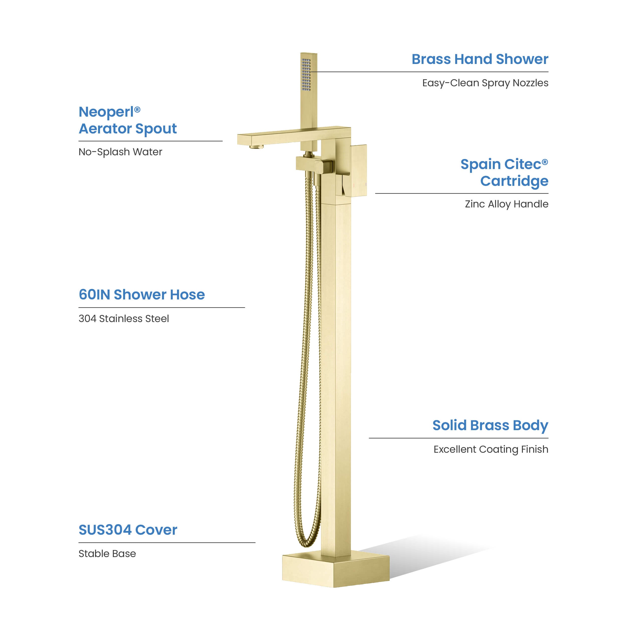 Cube Floor Mount Tub Filler With Hand Shower KTF302 view 5