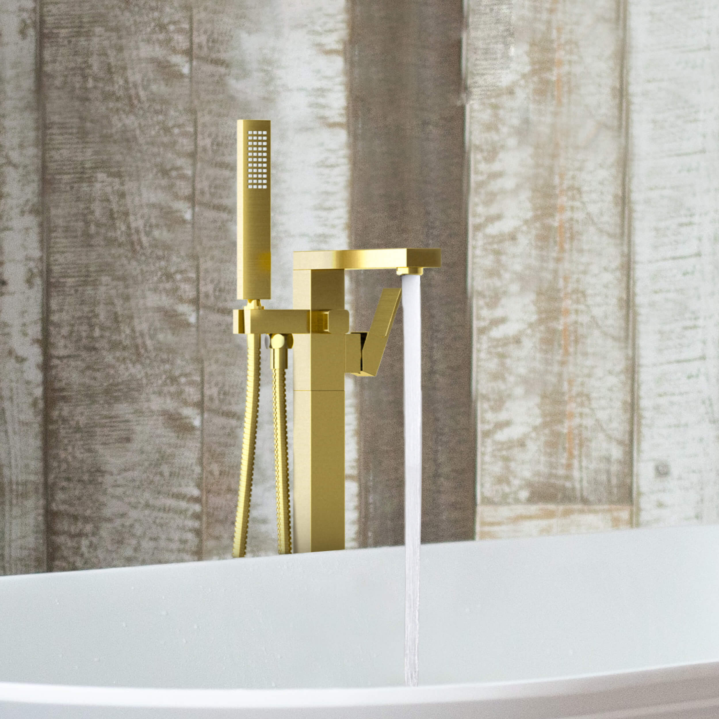 Cube Floor Mount Tub Filler With Hand Shower KTF302 view 3