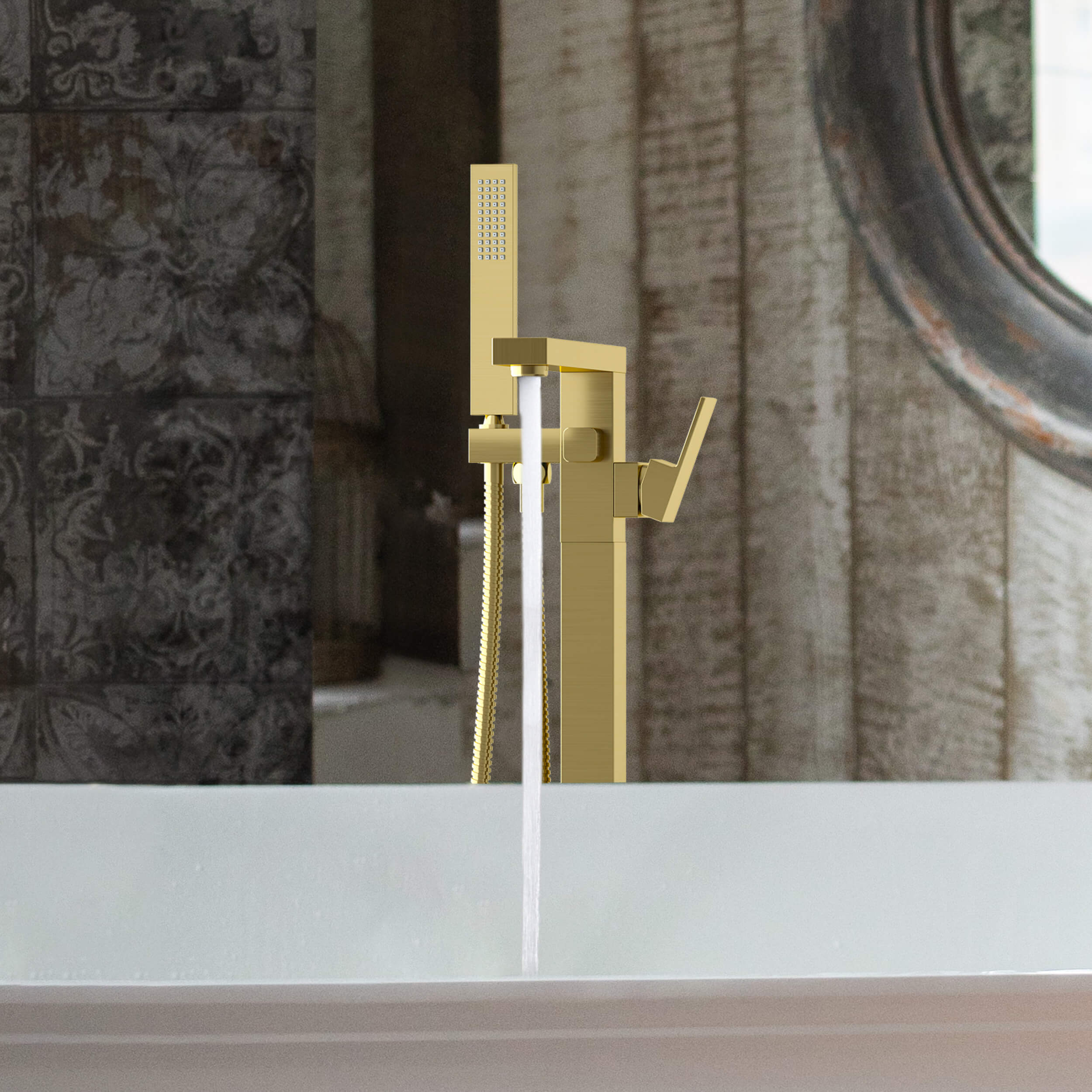 Cube Floor Mount Tub Filler With Hand Shower KTF302 view 4