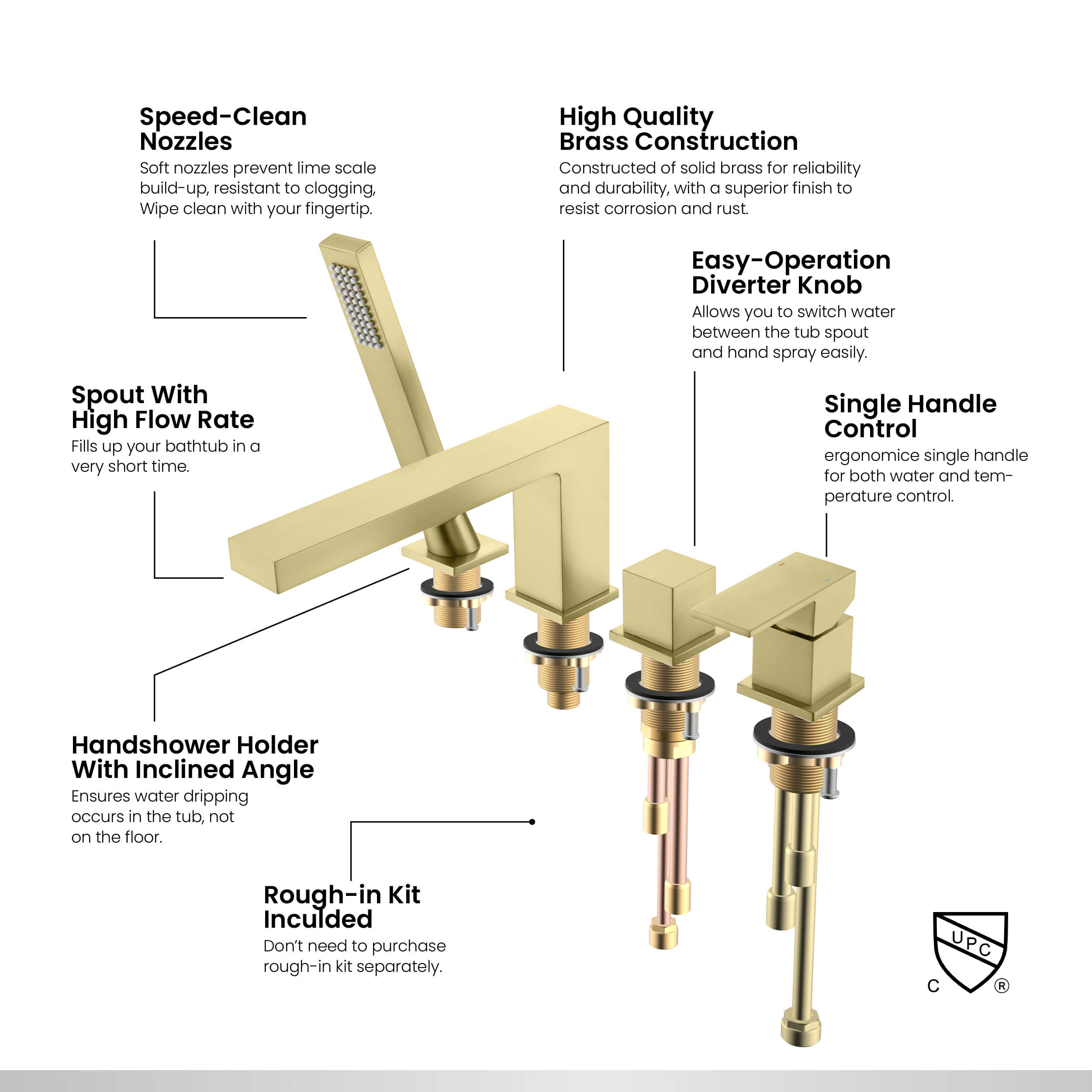 Cube Deck Mounted Bathtub Faucet with Hand Shower KTF3102 view 5