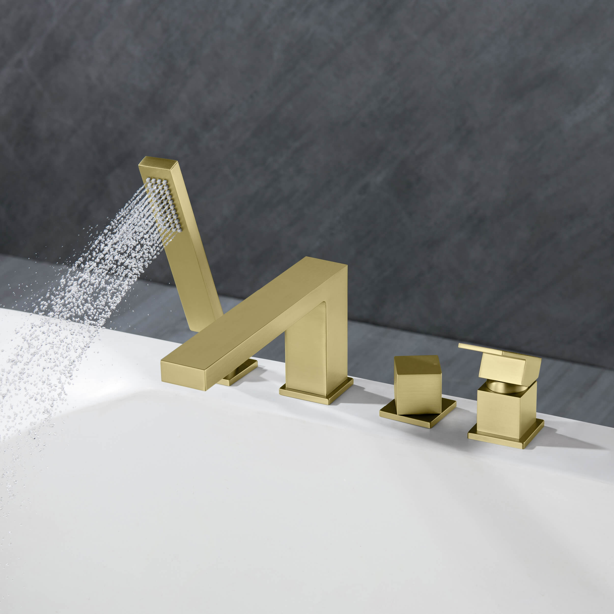 Cube Deck Mounted Bathtub Faucet with Hand Shower KTF3102 view 3
