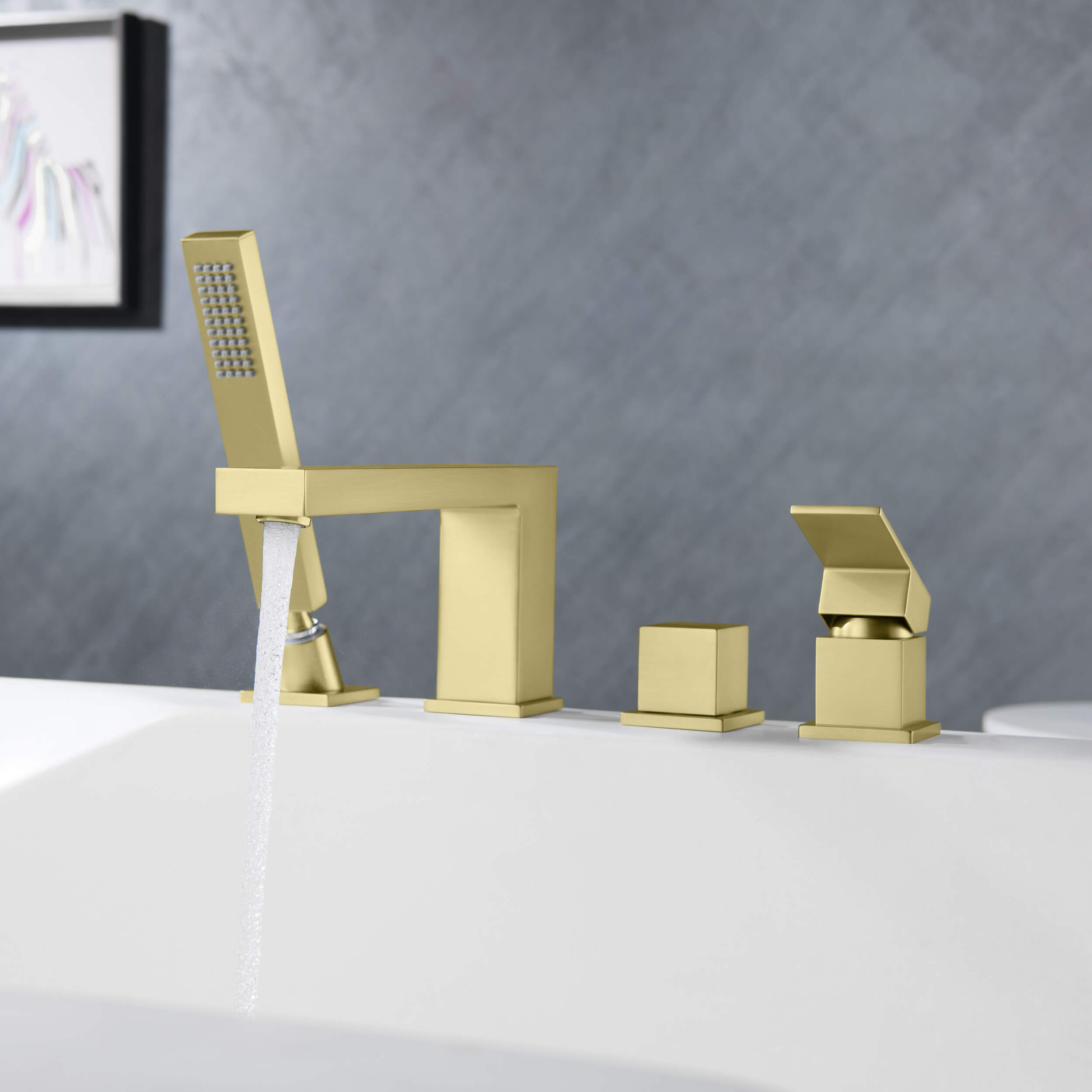 Cube Deck Mounted Bathtub Faucet with Hand Shower KTF3102 view 2