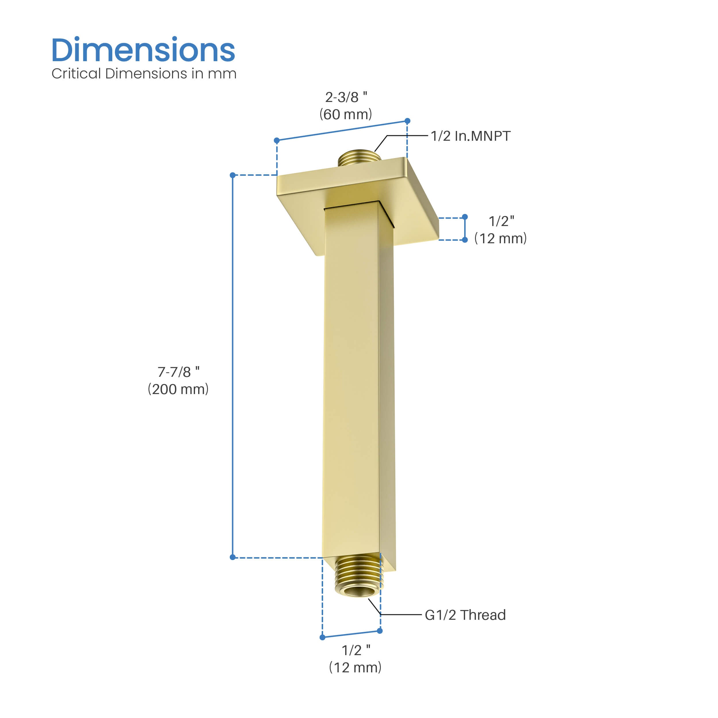 Cube 8" Ceiling Mounted Shower Arm SA0801-KB view 4