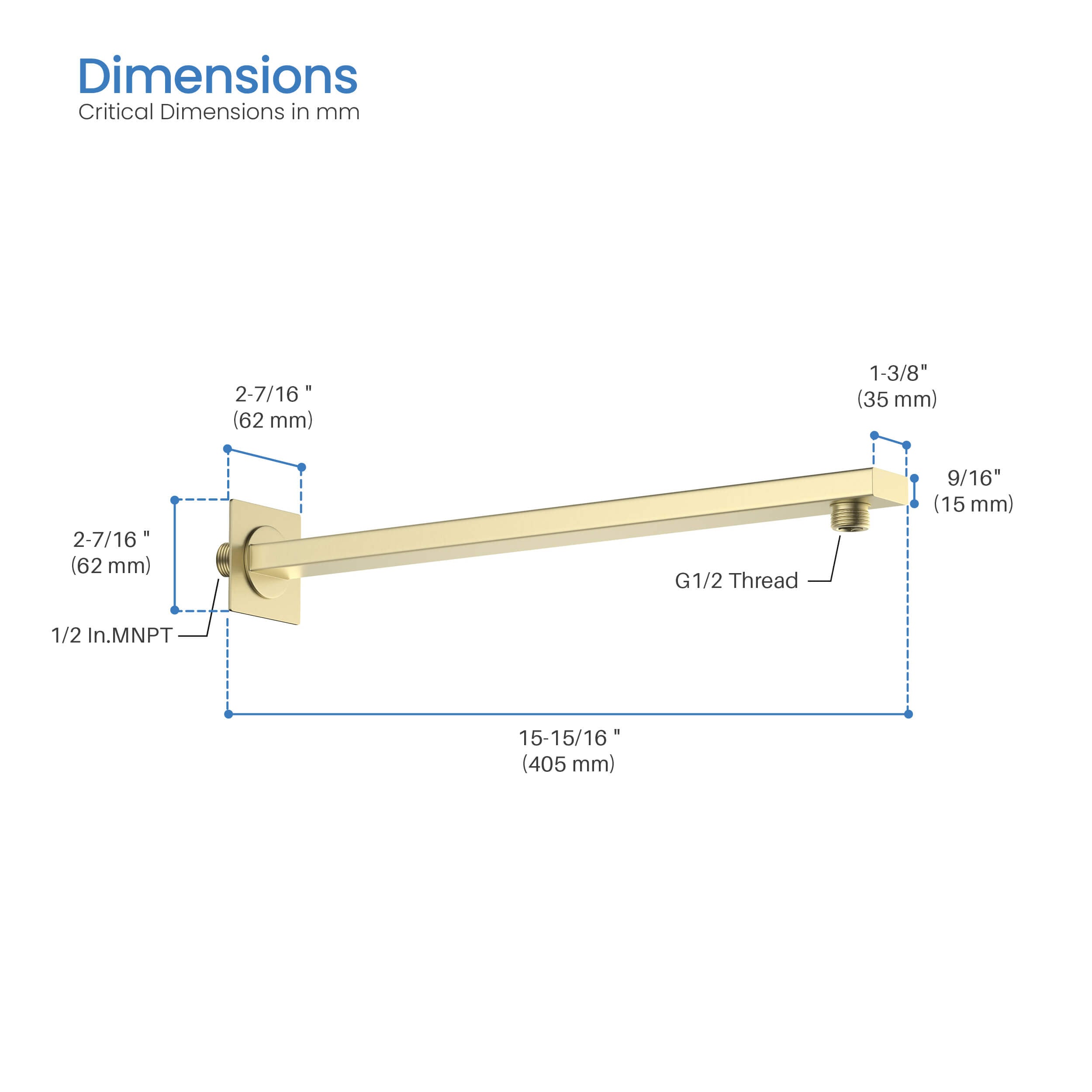 Cube 16" Wall Mounted Shower Arm SA1601-KB view 5