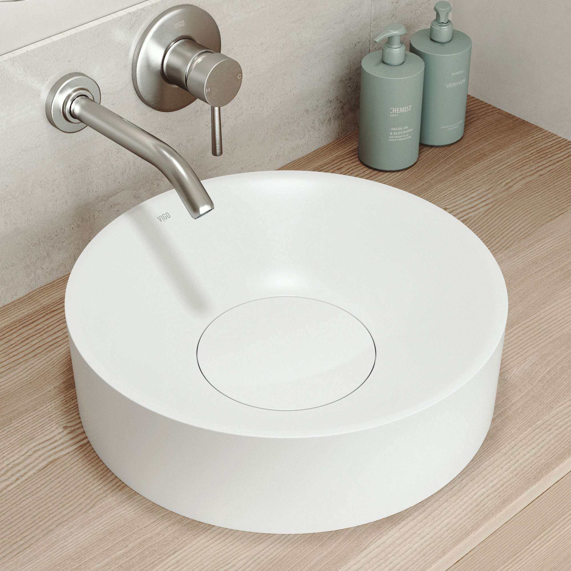 Elan Modern White Matte Stone™ 16 in. Round Vessel Bathroom Sink view 1